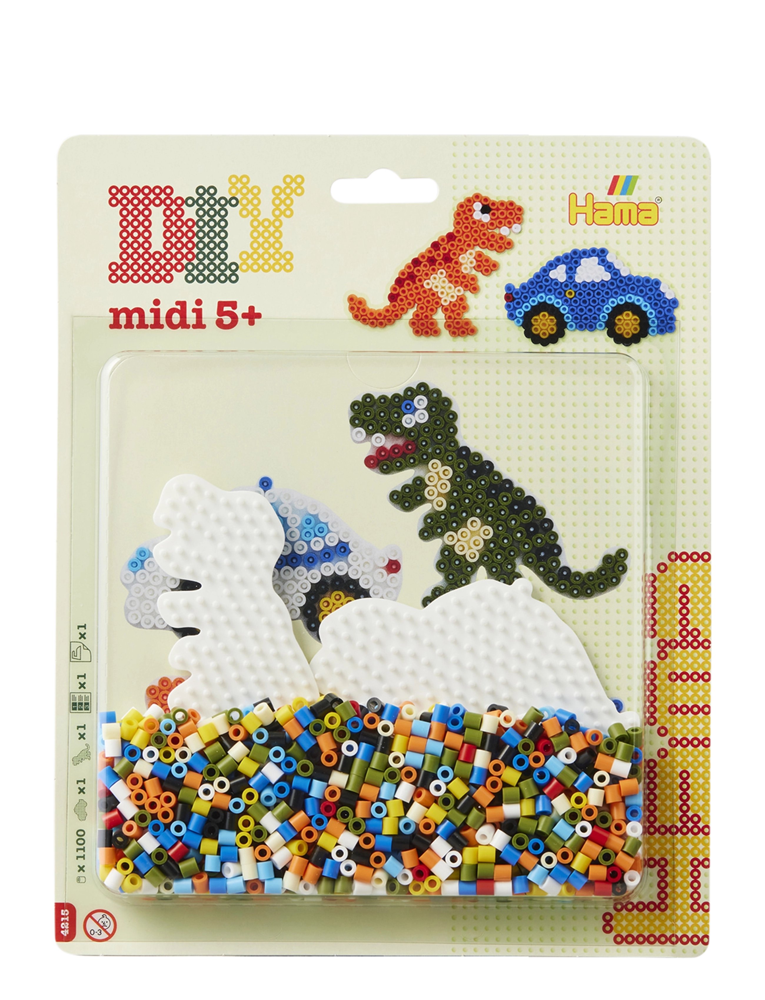 Hama Hama Midi Large Blister 1.100 Pcs. Car & Dinosaur, One Size, Multi/patterned, Håndværk > Perler, Børn