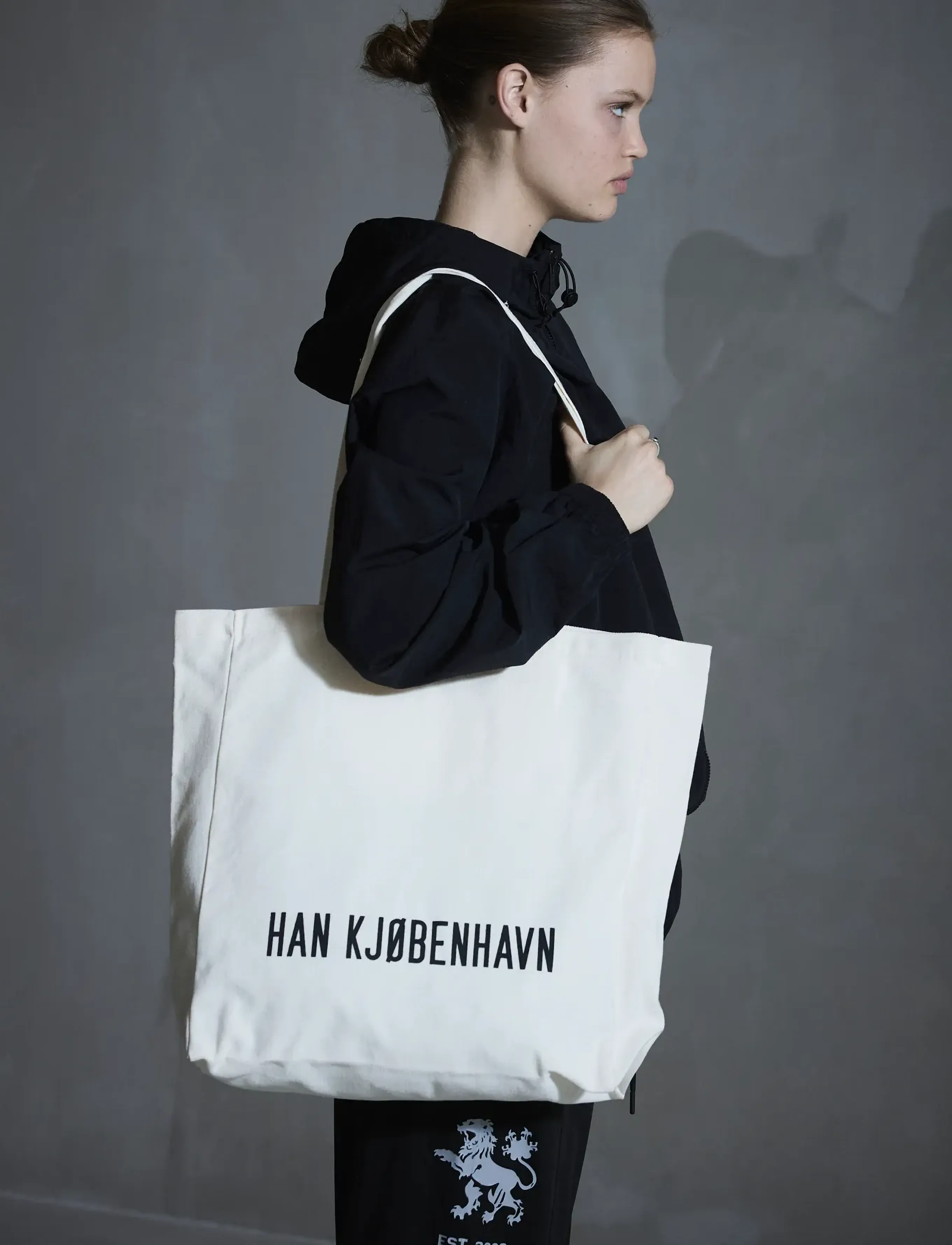 HAN Kjøbenhavn Logo Tote Bag, Mænd, Logo Mulepose, Cream, Str: ONE SIZE