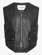 Leather Cargo Vest - BLACK