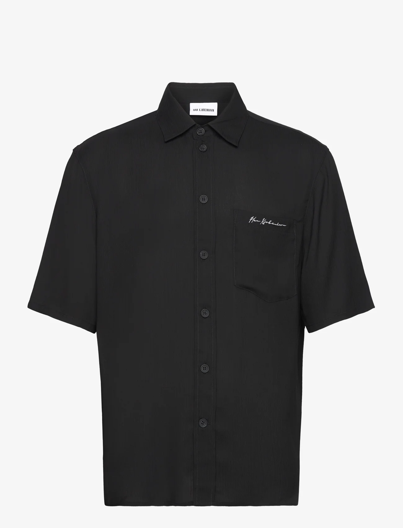 HAN Kjøbenhavn - Fluid Script Logo Short Sleeve Shirt - peruskauluspaidat - black - 0