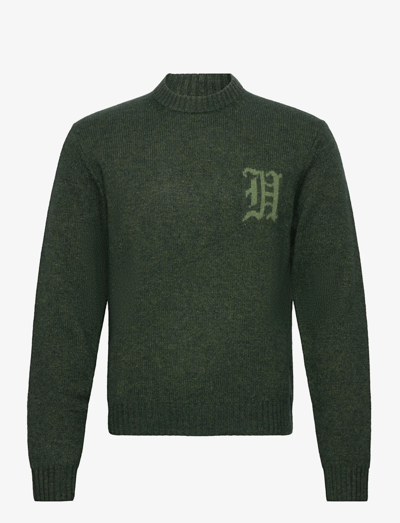 HAN Kjøbenhavn - Intarsia Logo Crewneck Knit - megztinis su apvalios formos apykakle - dark green - 0
