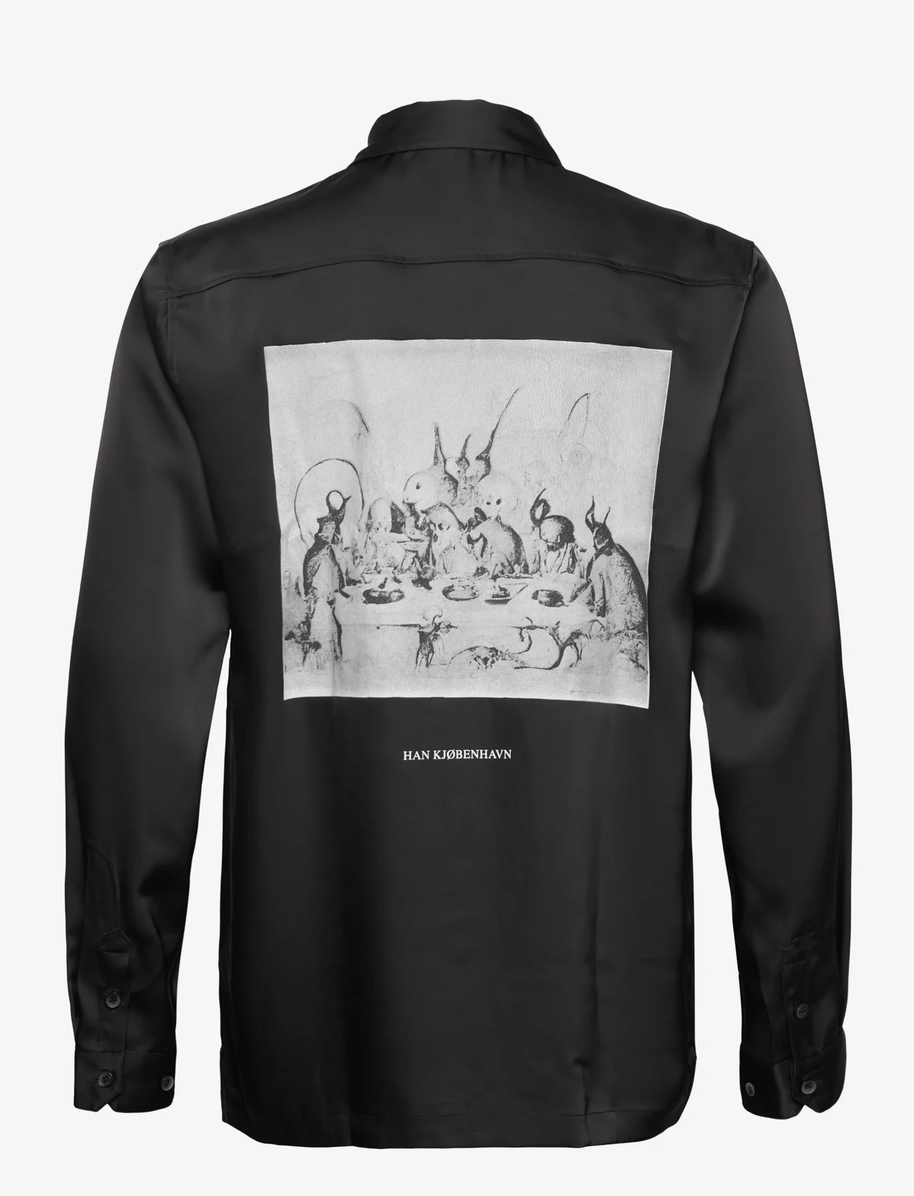 HAN Kjøbenhavn - Supper Satin Printed L/S Shirt - casual shirts - black - 1