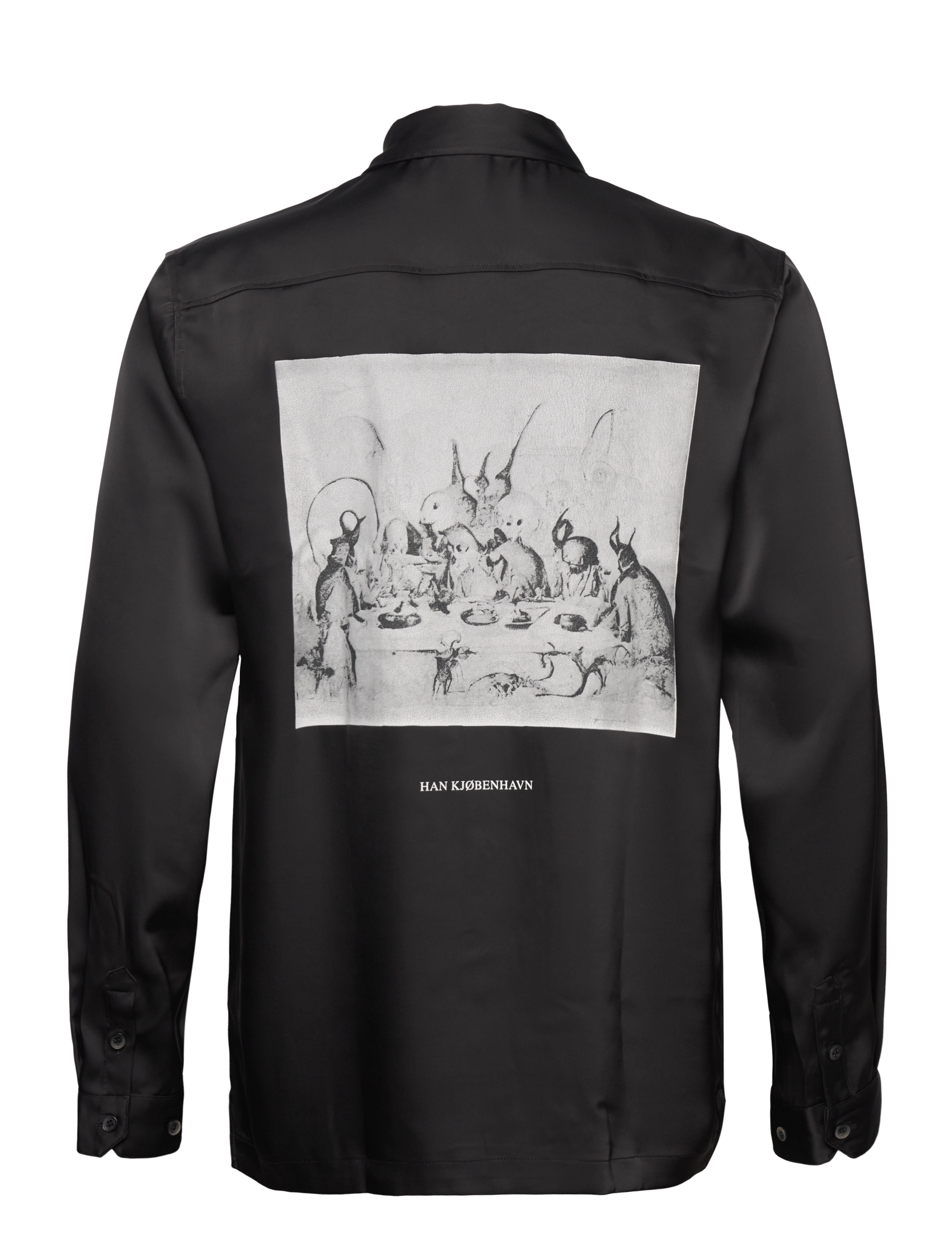 HAN Kjøbenhavn - Supper Satin Printed L/S Shirt - premium-styles - black - 1
