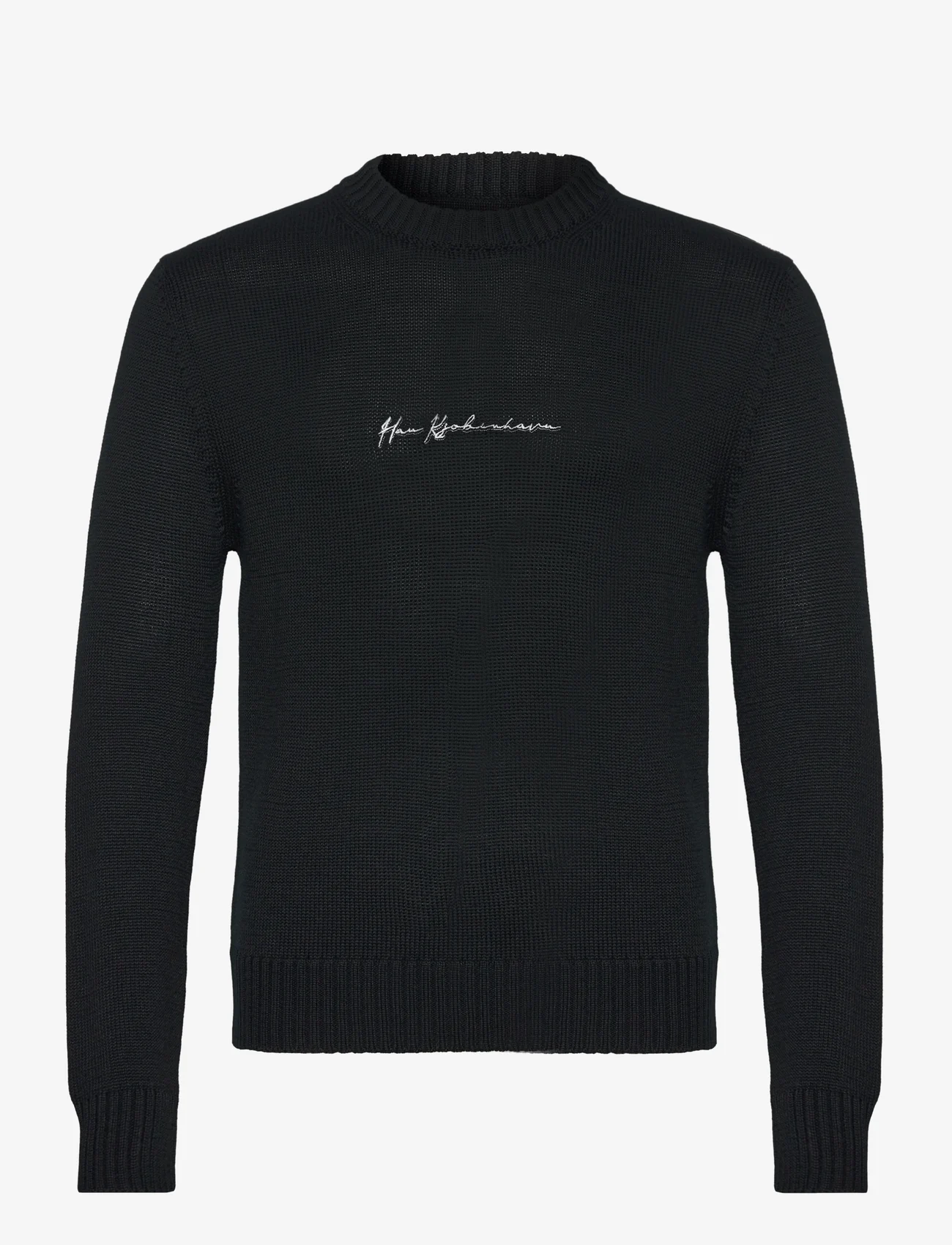 HAN Kjøbenhavn - Shadow Script Crewneck Knit - megztinis su apvalios formos apykakle - black - 0