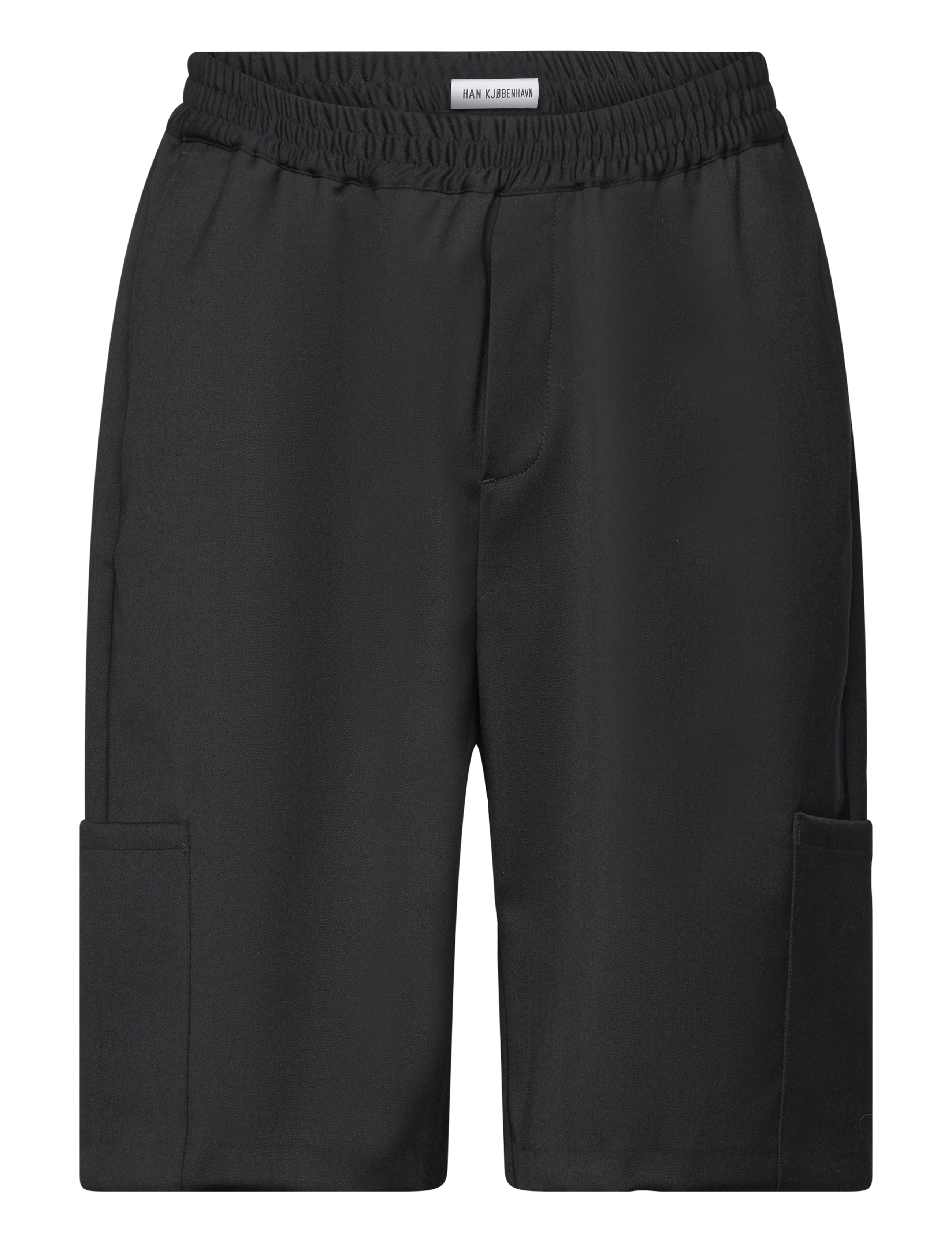 HAN Kjøbenhavn Wool Elasticated Wide Leg Shorts, 50, Black, Shorts > Cargo Shorts, Herre
