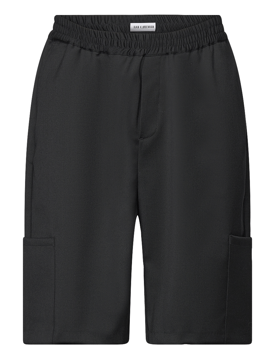 HAN Kjøbenhavn - Wool Elasticated Wide Leg Shorts - cargo shorts - black - 0