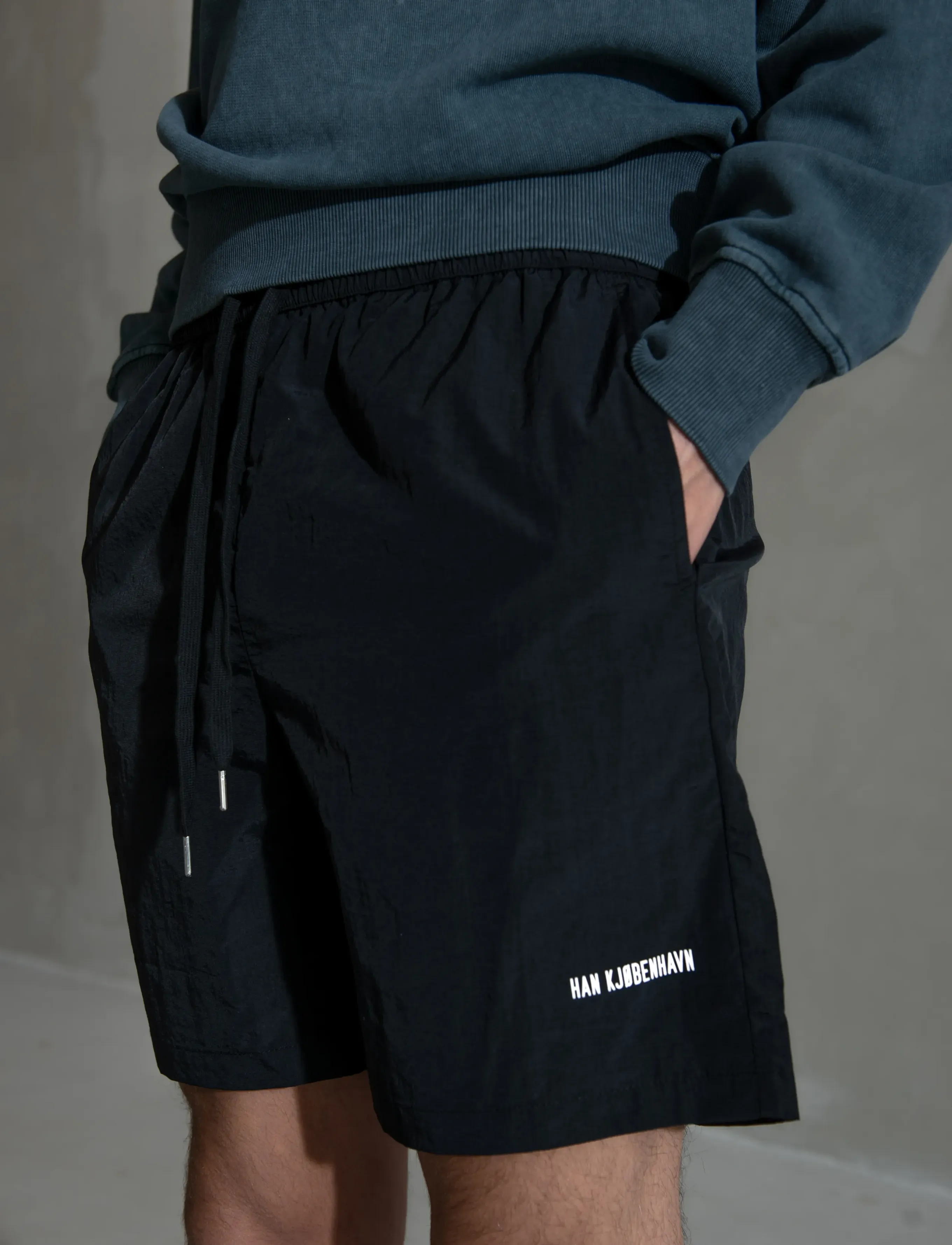 HAN Kjøbenhavn Nylon Track Shorts - Nordic Style - BLACK / black