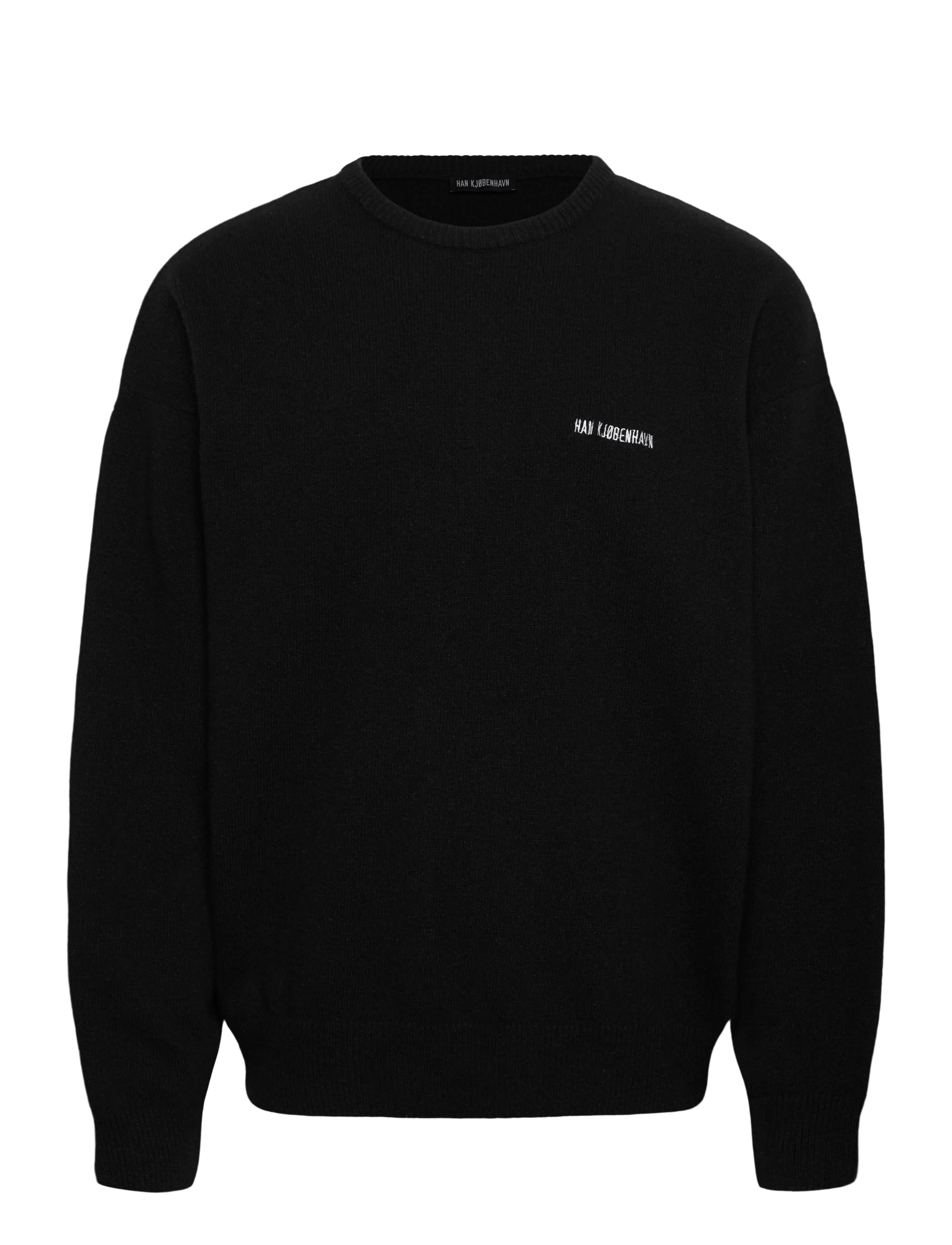 HAN Kjøbenhavn Logo Relaxed Knit Sweater - Rundhalsad - BLACK / black