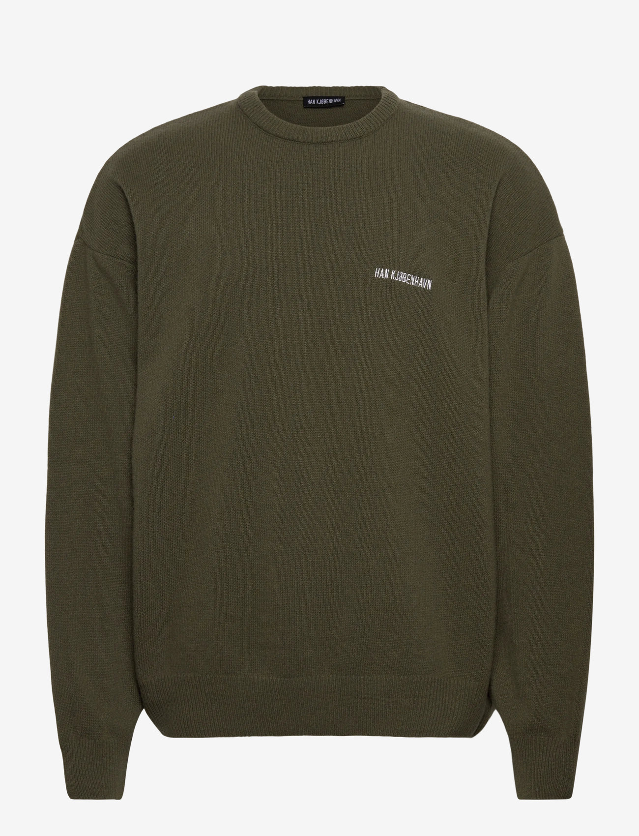 HAN Kjøbenhavn - Logo Relaxed Knit Sweater - rundhalsad - dark green - 0