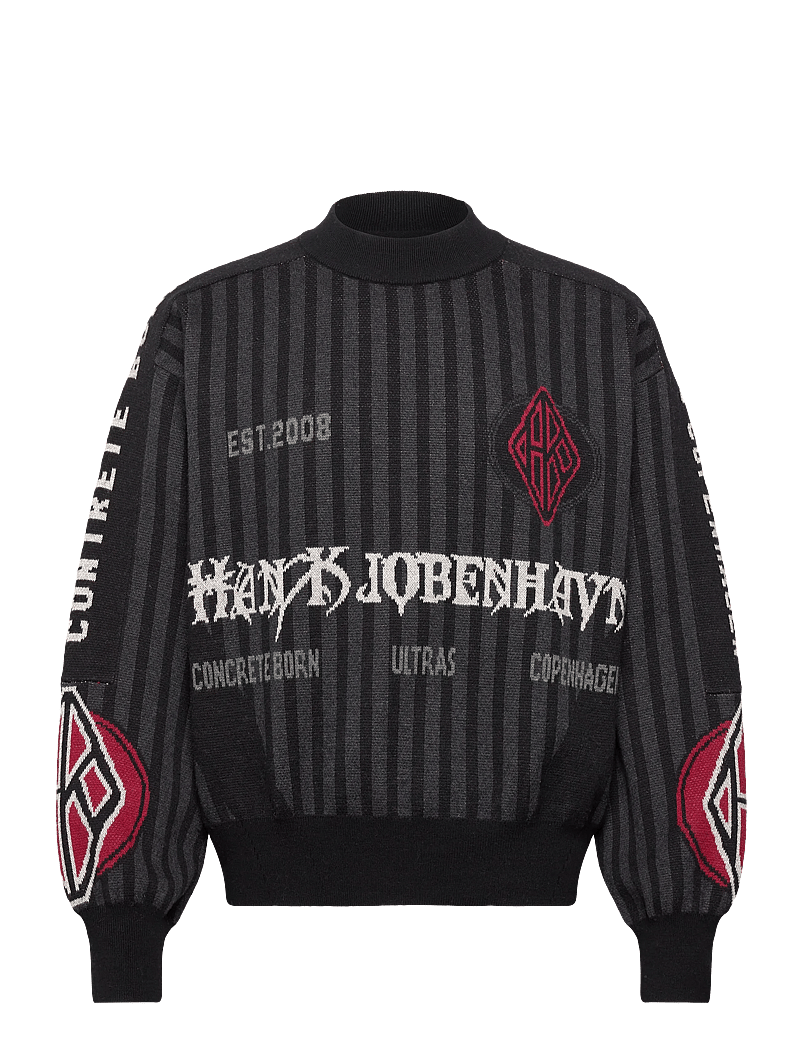 HAN Kjøbenhavn - Football Knit Sweater - rundhals - black/grey - 1