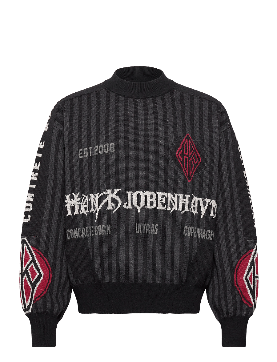 HAN Kjøbenhavn - Football Knit Sweater - pulls col rond - black/grey - 1