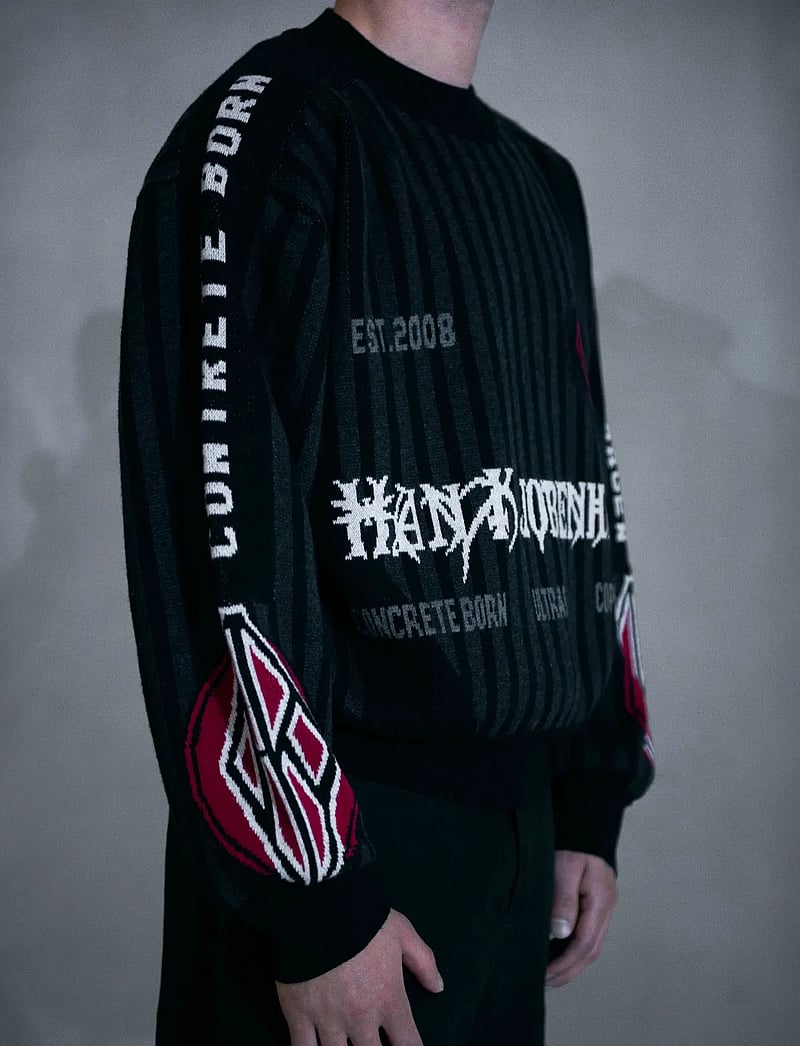 HAN Kjøbenhavn - Football Knit Sweater - rundhals - black/grey - 4