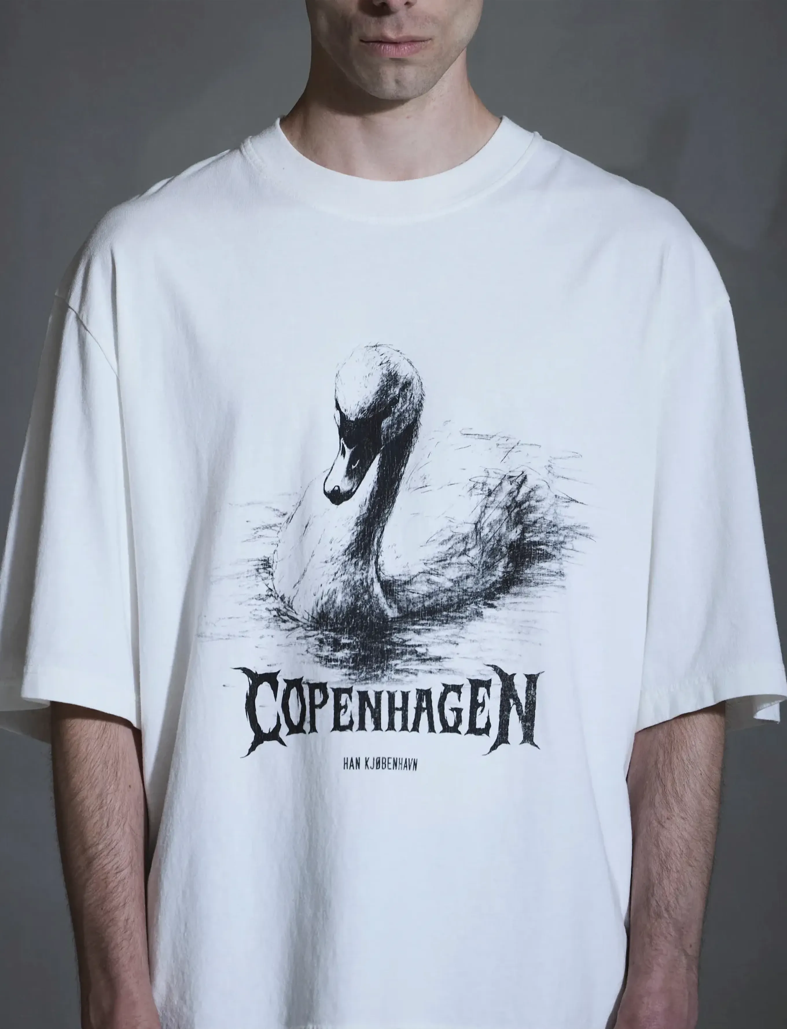HAN Kjøbenhavn Hk Swan Oversized Tee, Mænd, Oversize Grafisk T-shirt, Cream, Str: M