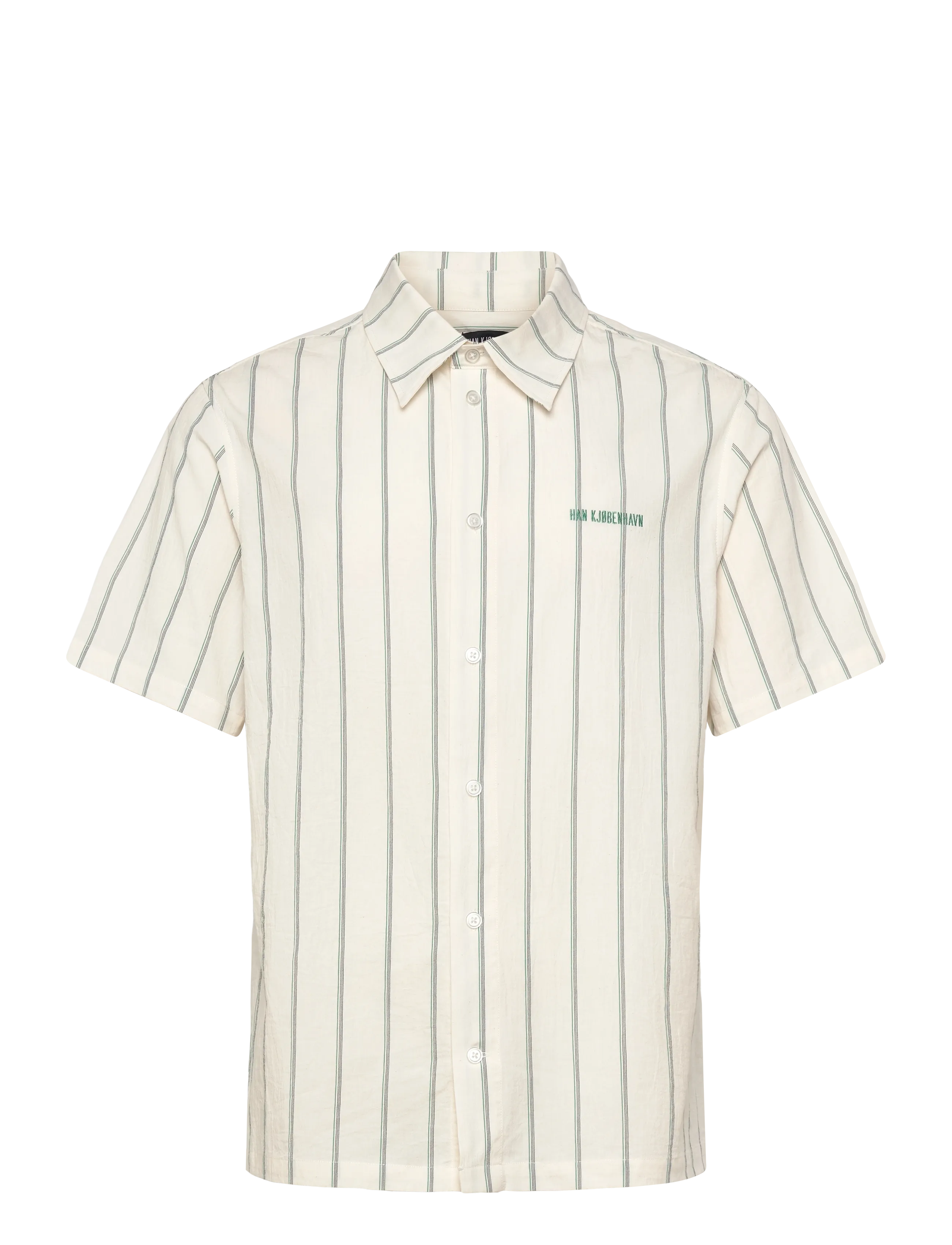 HAN Kjøbenhavn Retro Short Sleeve Shirt - Riided - OFF WHITE / green