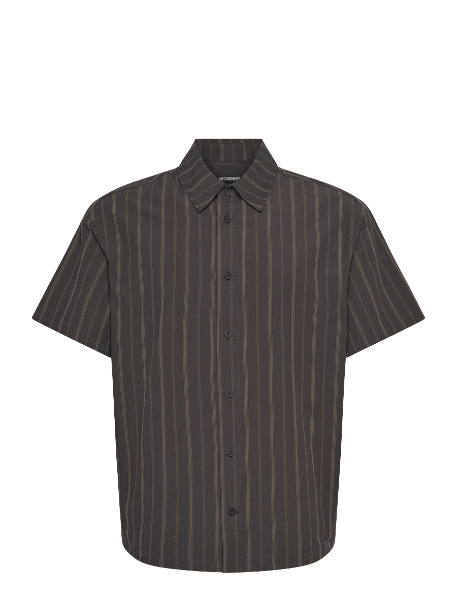 HAN Kjøbenhavn - Washed Stripe Short Sleeve Shirt - podstawowe koszulki - dark brown - 1