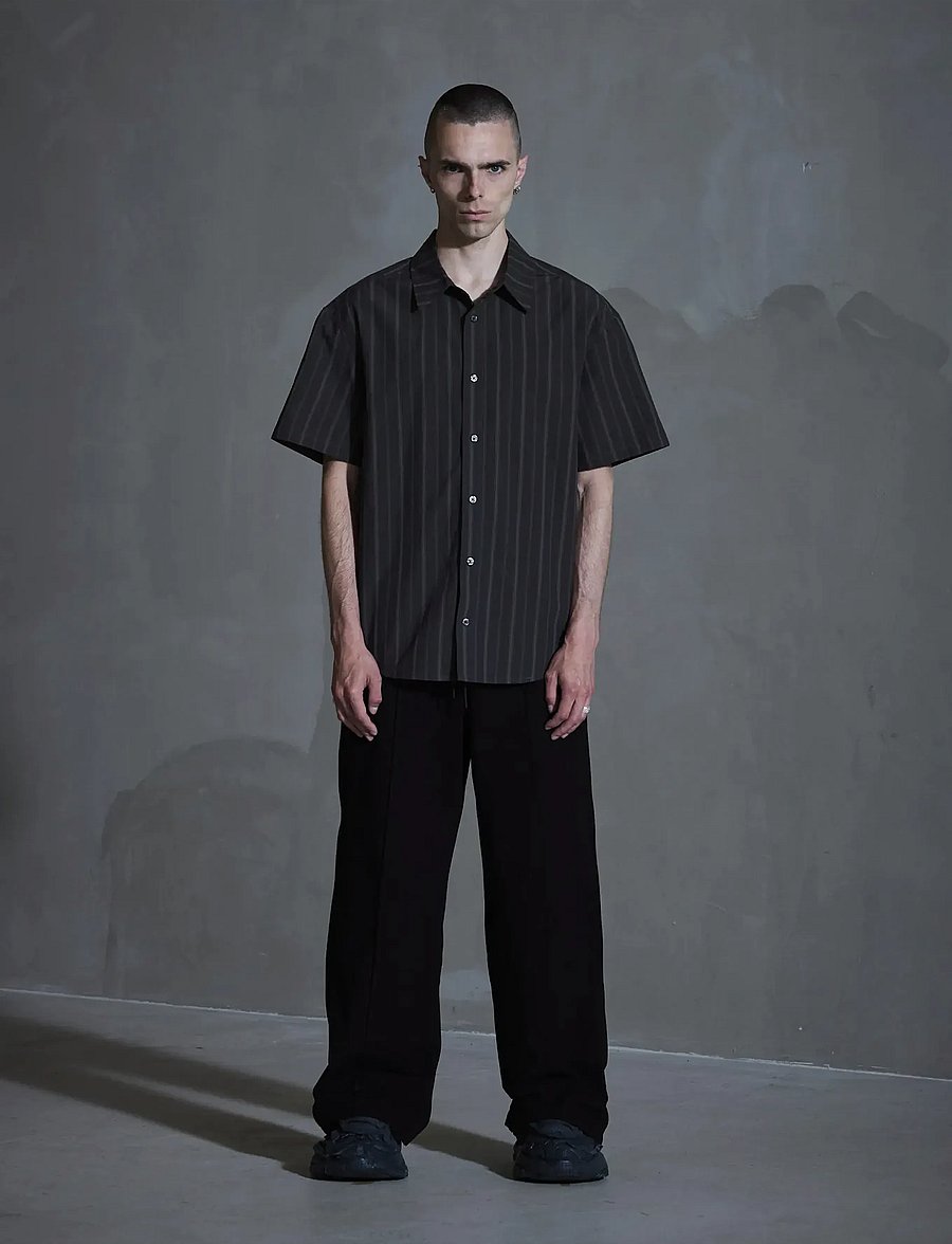 HAN Kjøbenhavn - Washed Stripe Short Sleeve Shirt - podstawowe koszulki - dark brown - 0