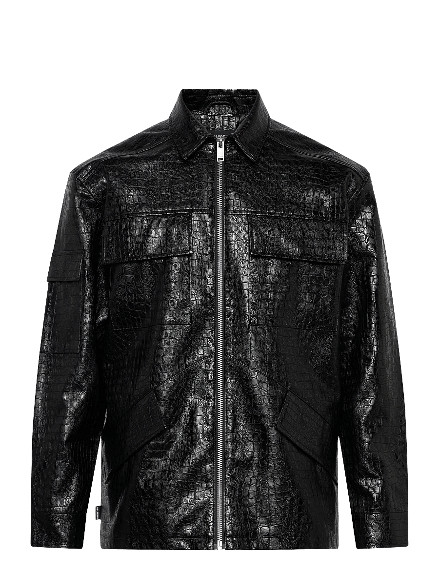 HAN Kjøbenhavn - Faux croc Overshirt - trench coats - black - 1