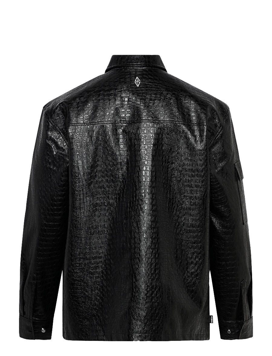 HAN Kjøbenhavn - Faux croc Overshirt - trench coats - black - 2