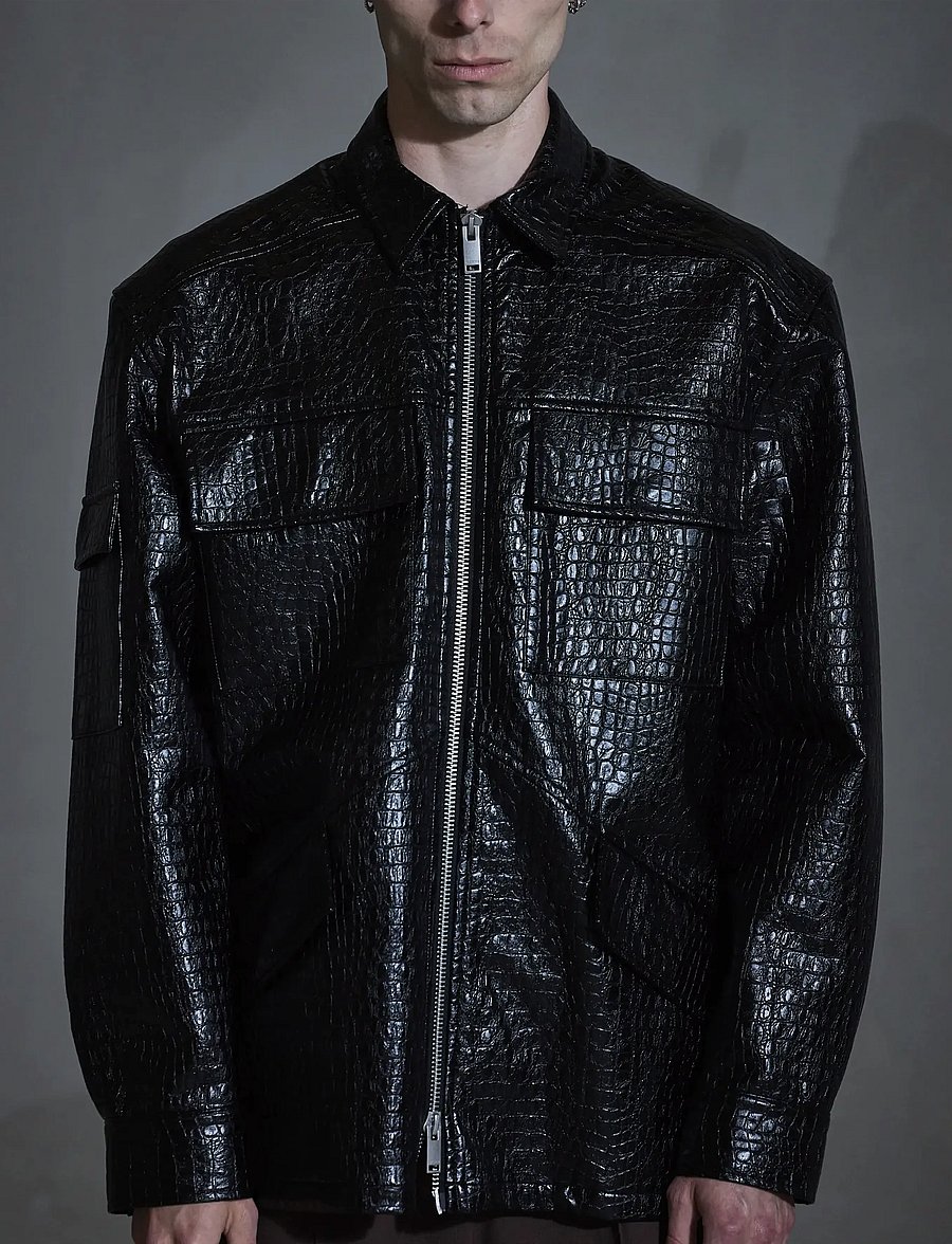 HAN Kjøbenhavn - Faux croc Overshirt - trench coats - black - 0