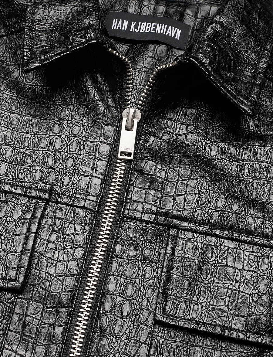 HAN Kjøbenhavn - Faux croc Overshirt - trench coats - black - 5