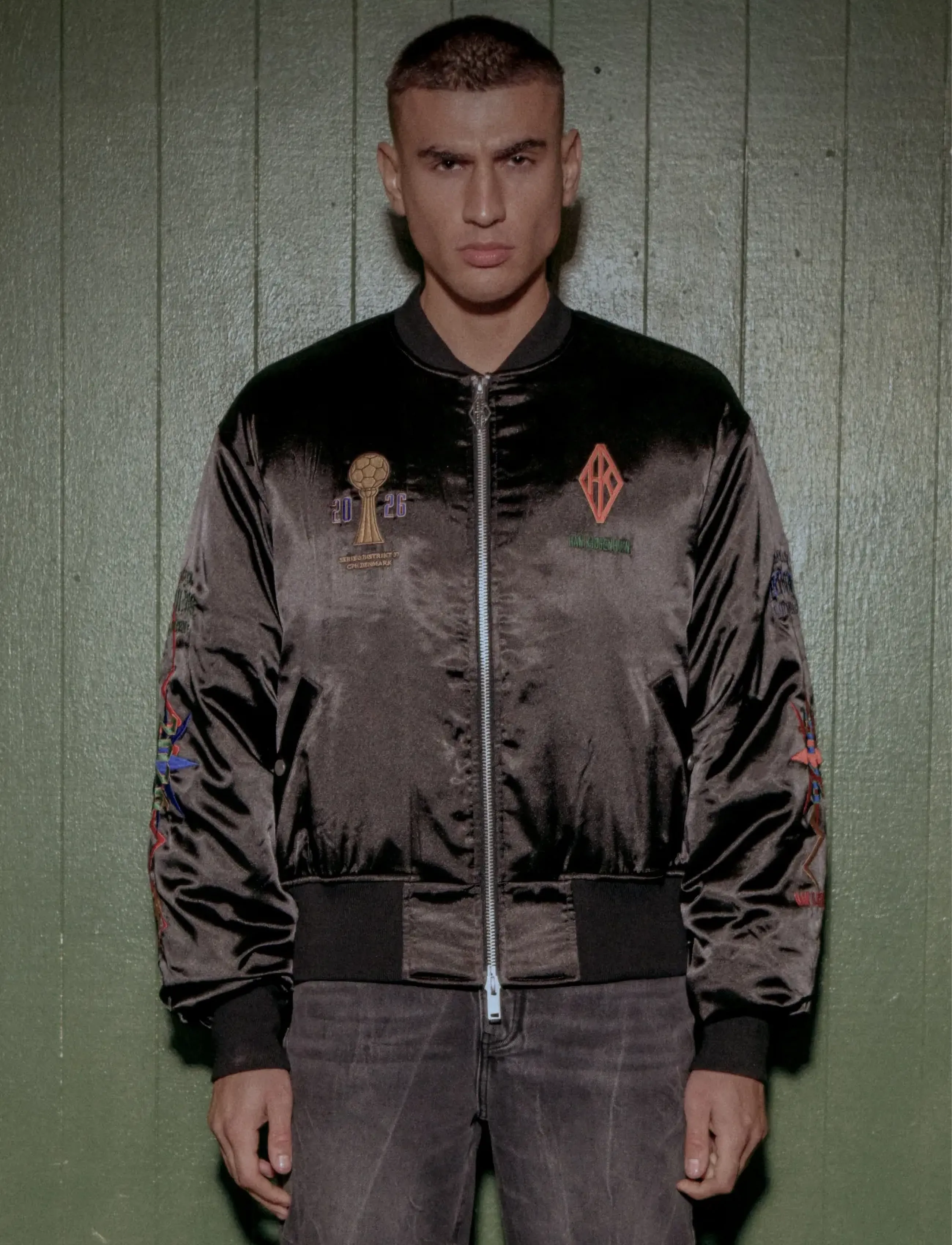 HAN Kjøbenhavn Champions Satin Bomber Jacket, L, Grey, Jakker > Bomberjakker, Herre