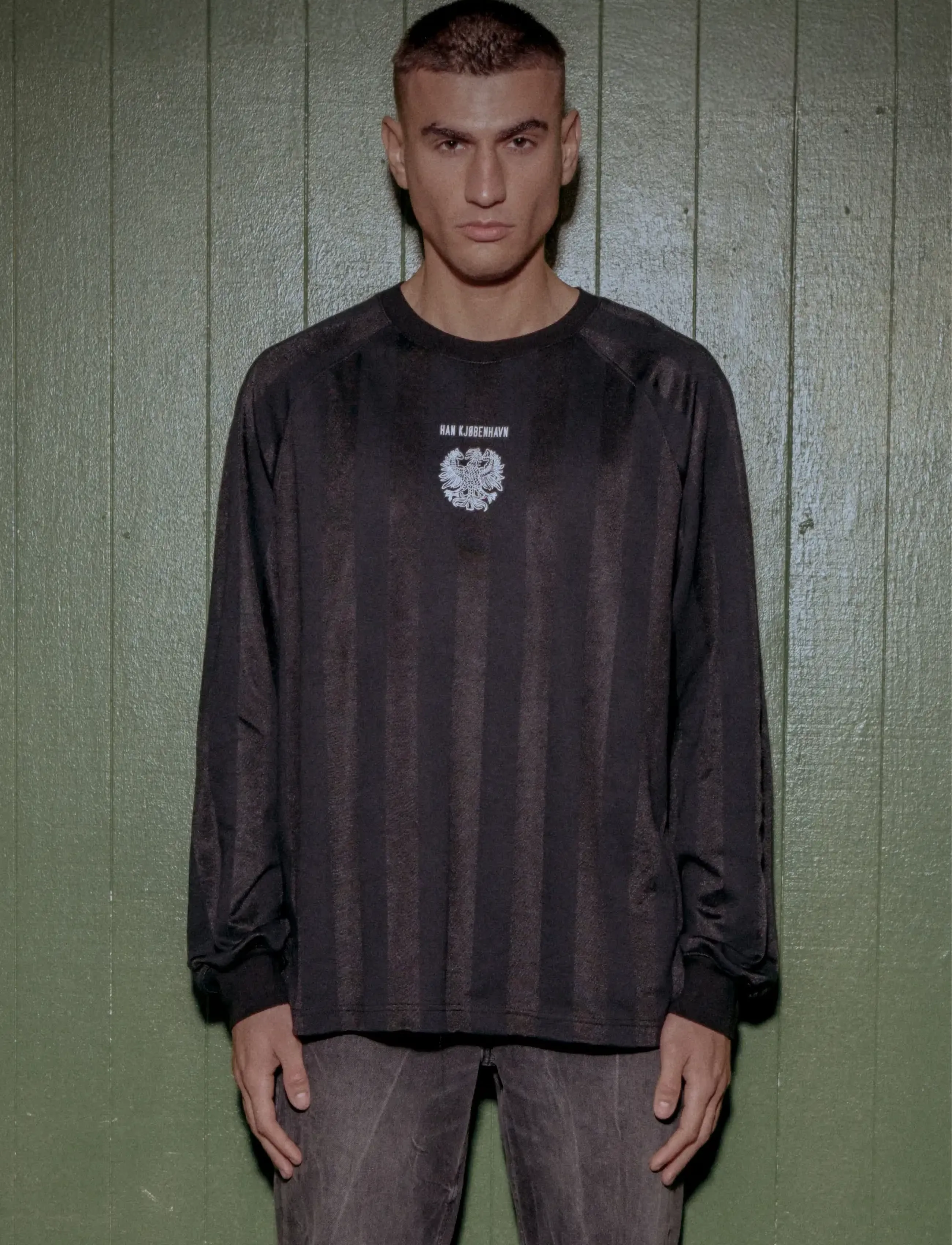 HAN Kjøbenhavn Crest Football Tee Ls, S, T-shirts, Schwarz - Long-sleeved, Männerswear