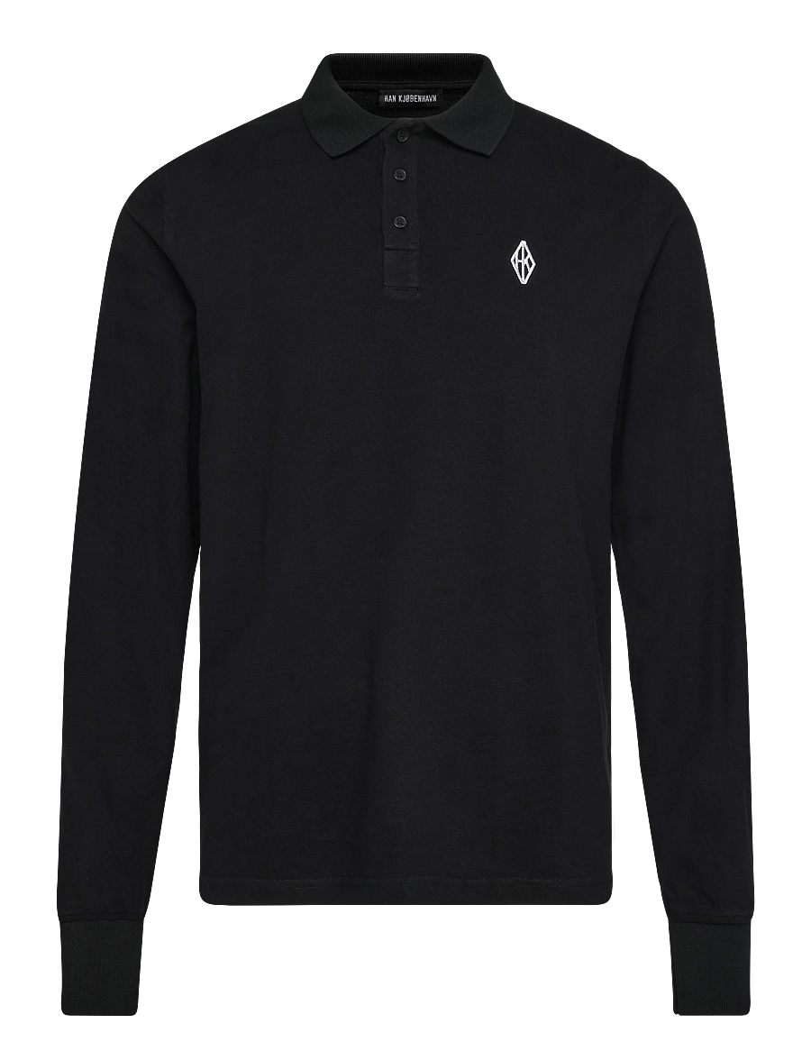 HAN Kjøbenhavn - Diamond Polo Long Sleeve Shirt - long-sleeved polos - black - 1