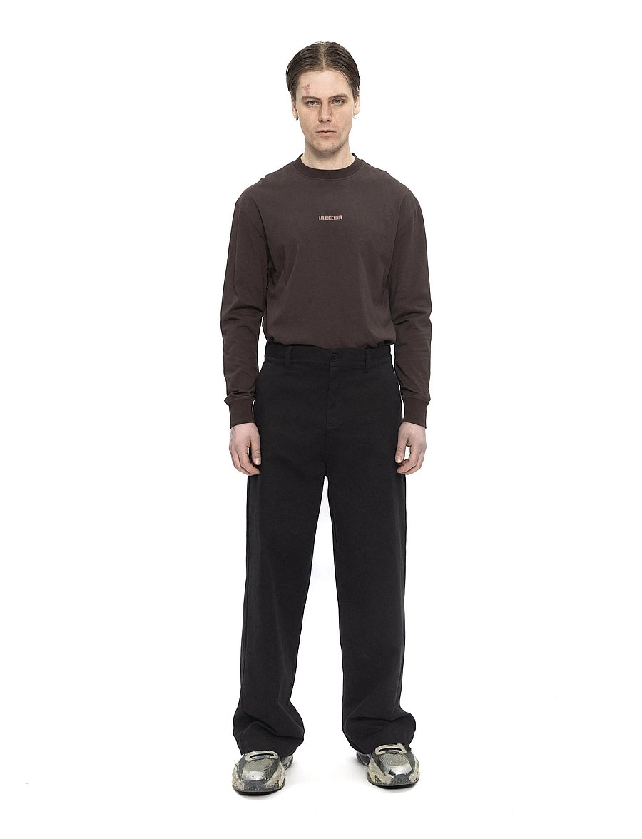 HAN Kjøbenhavn - Wide-leg Twill Trousers - casual broeken - black - 0