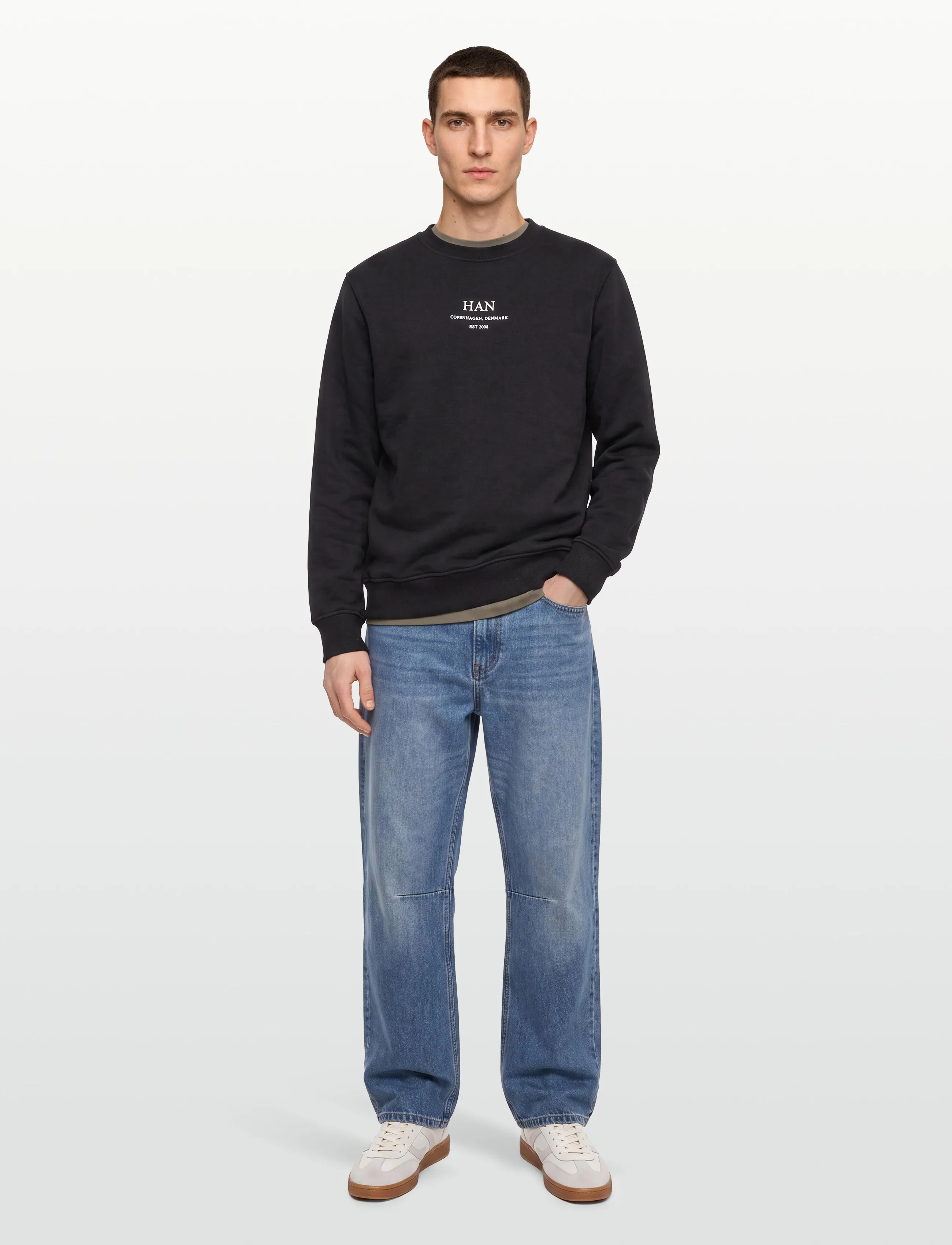 HAN Kjøbenhavn Regular Crewneck, Mænd, Crewneck Sweatshirt, Sort, Str: XXL