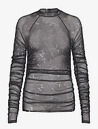 Printed Mesh Plated Long Sleeve - SILVER