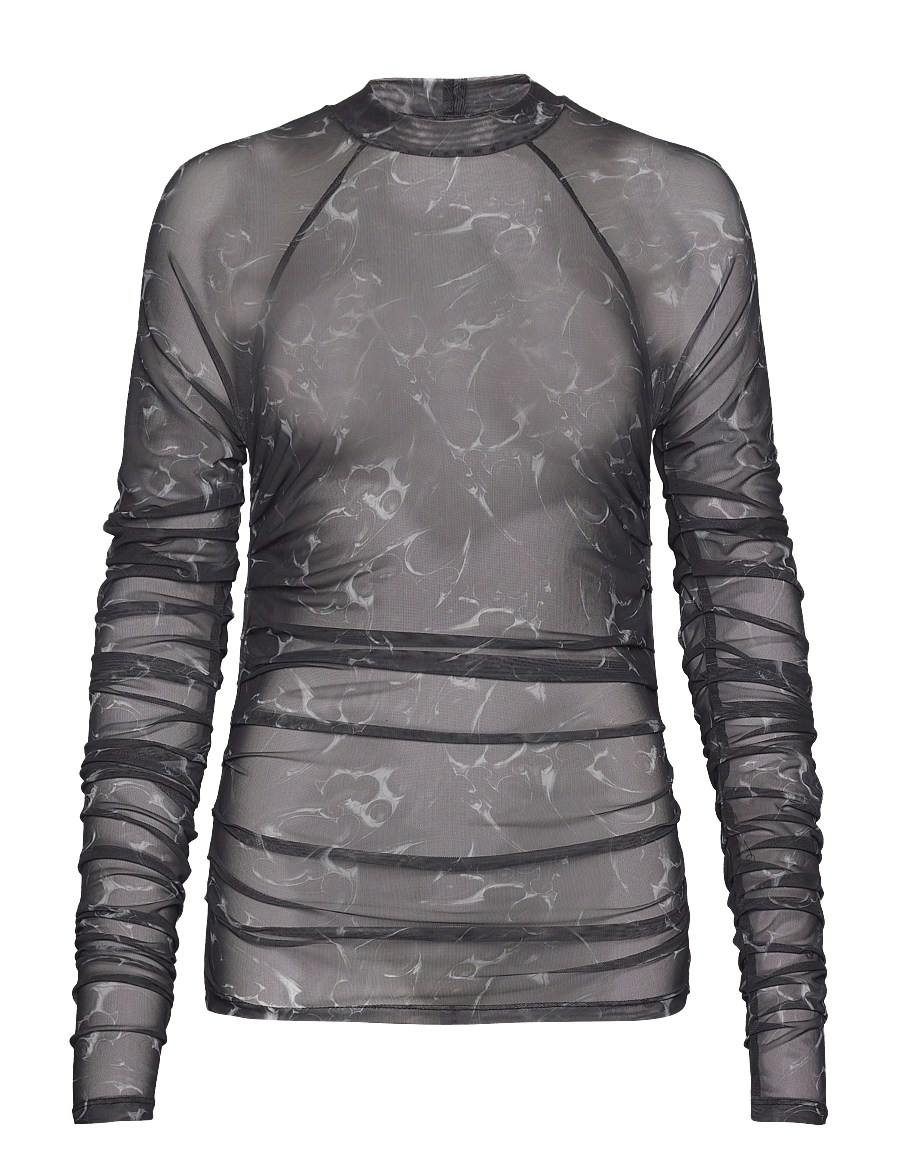HAN Kjøbenhavn - Printed Mesh Plated Long Sleeve - långärmade toppar - silver - 0