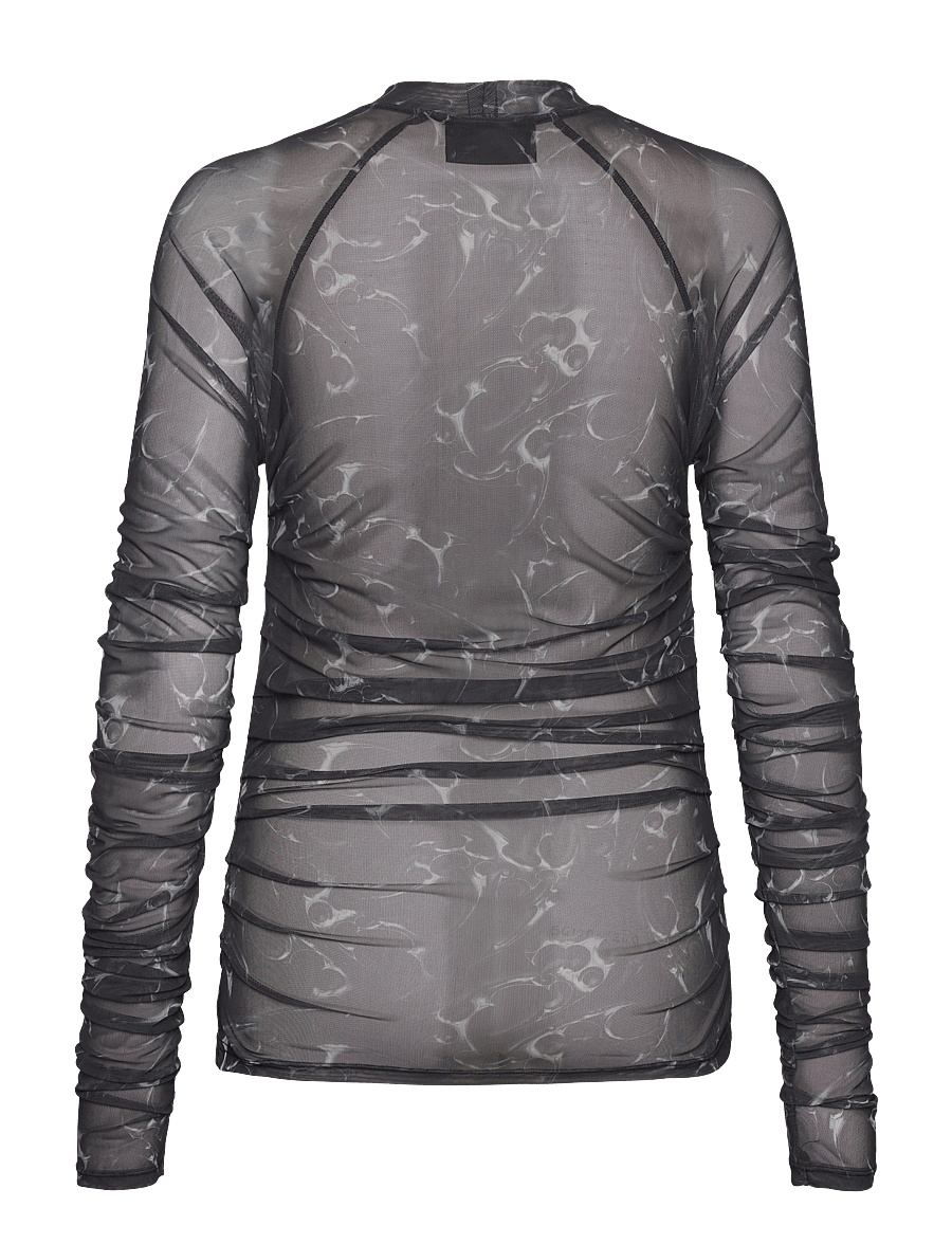 HAN Kjøbenhavn - Printed Mesh Plated Long Sleeve - långärmade toppar - silver - 1