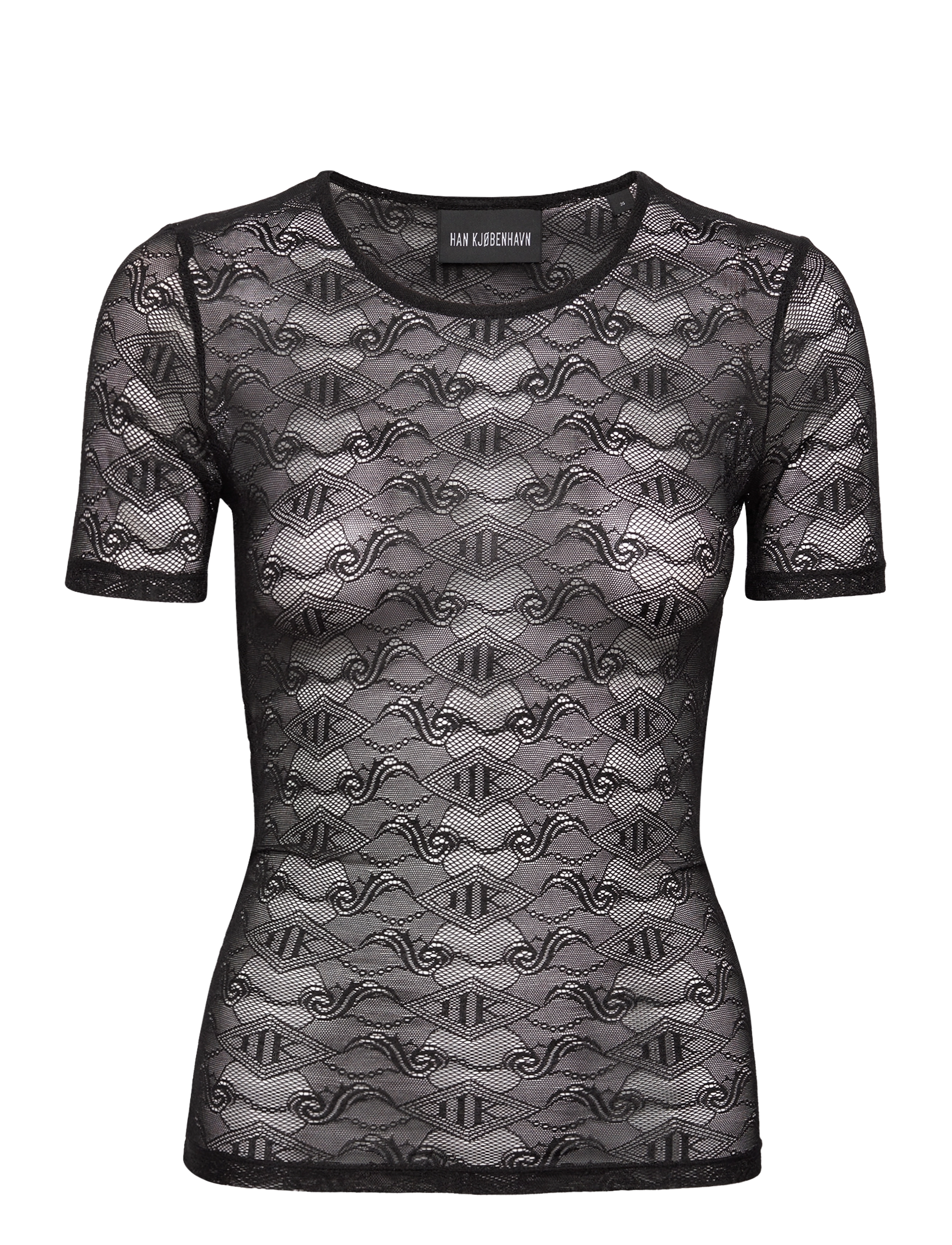 HAN Kjøbenhavn Lace Monogram Short Sleeve, 34, T-shirts & Oberteile, Schwarz - Short-sleeved, Frauen