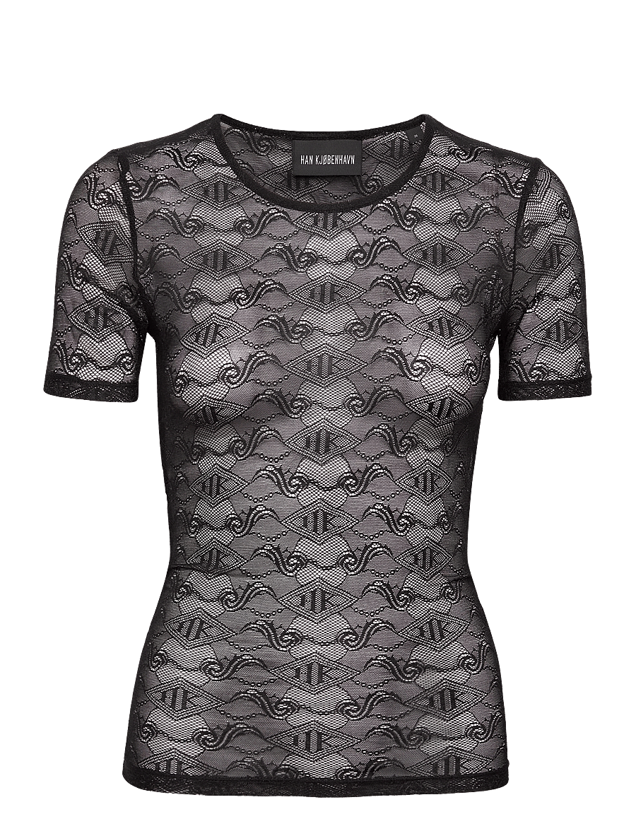 HAN Kjøbenhavn - Lace Monogram Short Sleeve - t-shirts - black - 0
