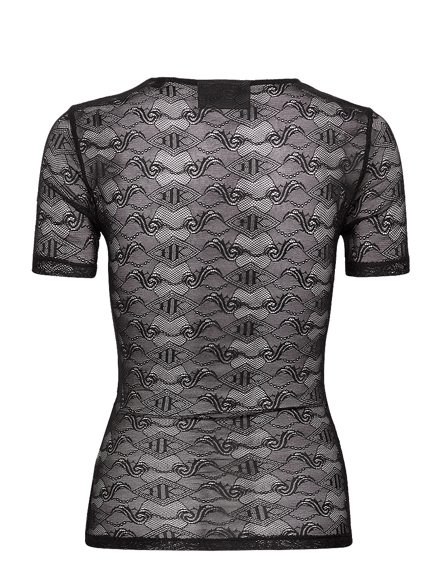 HAN Kjøbenhavn - Lace Monogram Short Sleeve - t-shirts - black - 1