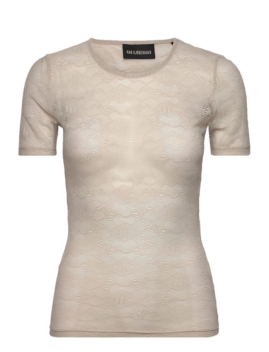 HAN Kjøbenhavn - Lace Monogram Short Sleeve - t-särgid - light sand - 0
