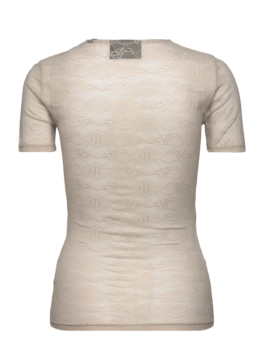 HAN Kjøbenhavn - Lace Monogram Short Sleeve - t-särgid - light sand - 1
