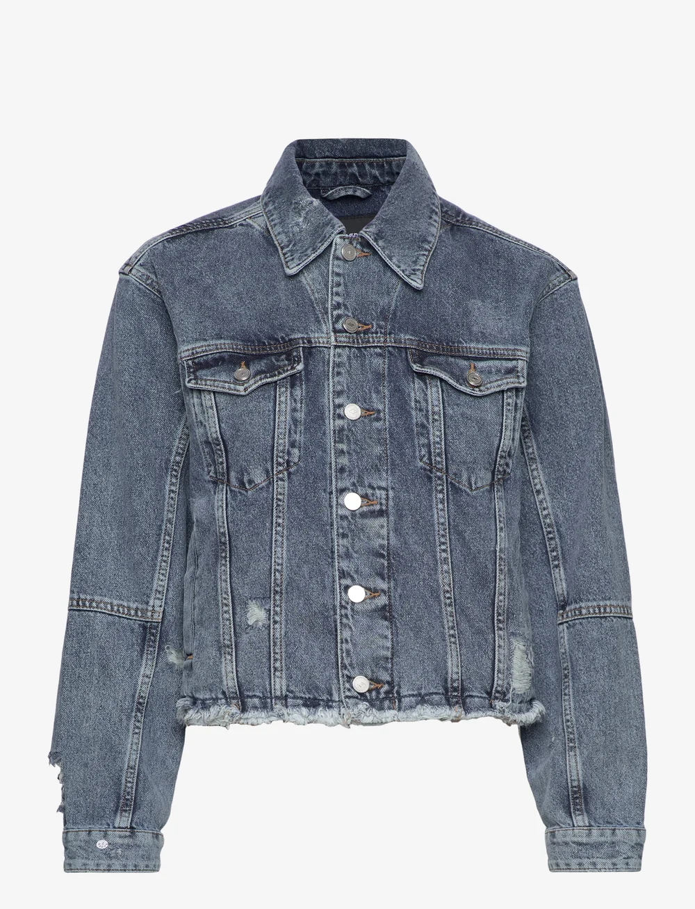 Grey ripped denim jacket on sale