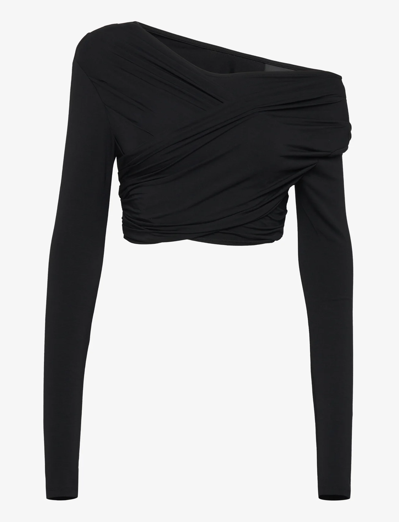 HAN Kjøbenhavn - Viscose Jersey Stretch Cropped Long Sleeve Top - pitkähihaiset puserot - black - 0