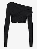 Viscose Jersey Stretch Cropped Long Sleeve Top - BLACK