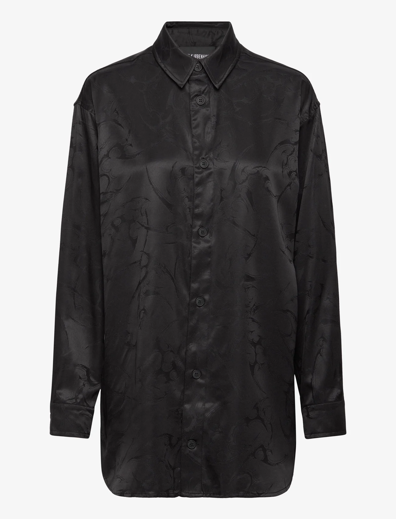 HAN Kjøbenhavn - Jacquard Boyfriend Shirt - long-sleeved shirts - black - 0