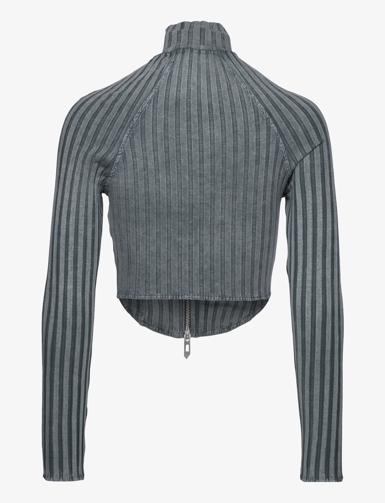 HAN Kjøbenhavn - Jersey Rib Zip Long Sleeve - crop tops - dark grey - 1