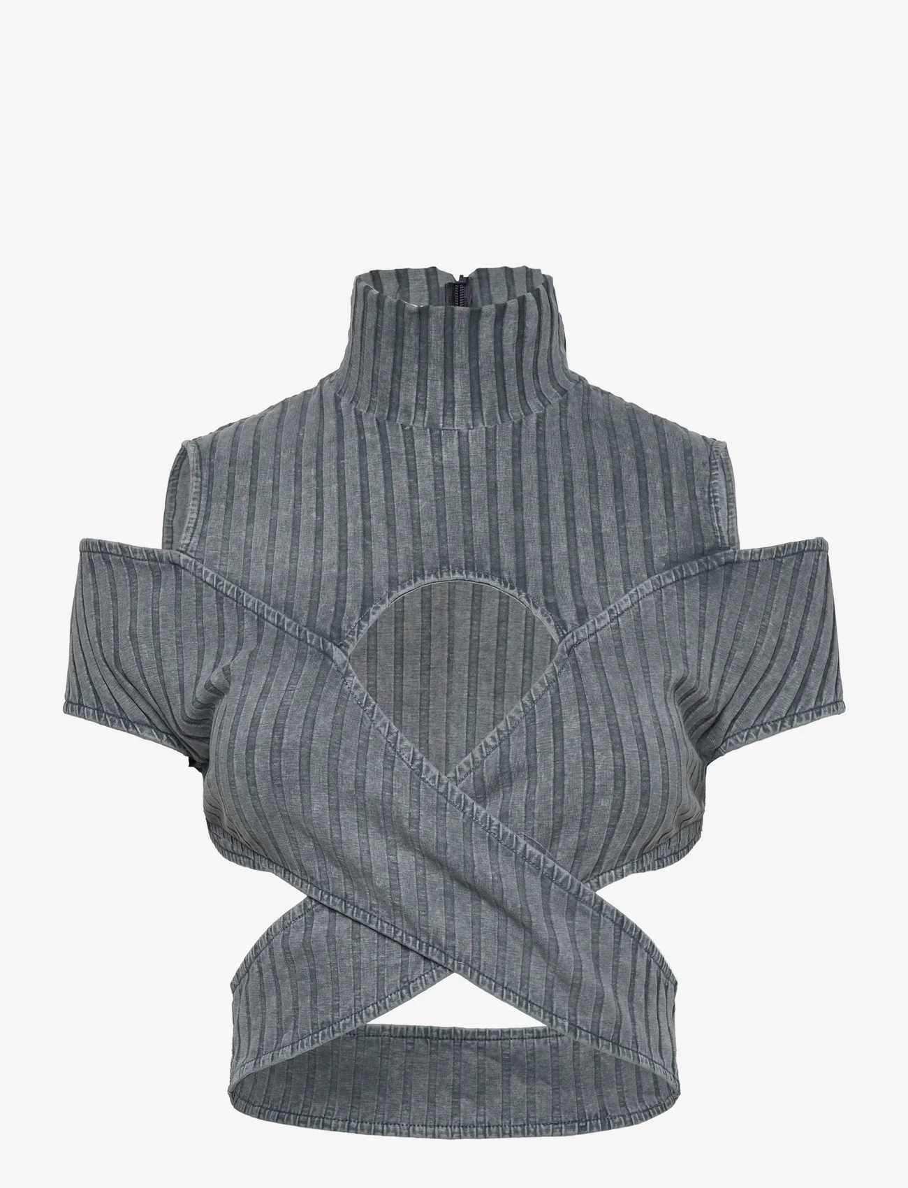 HAN Kjøbenhavn - Jersey Rib Off-Shoulder Top - marškinėliai - dark grey - 0