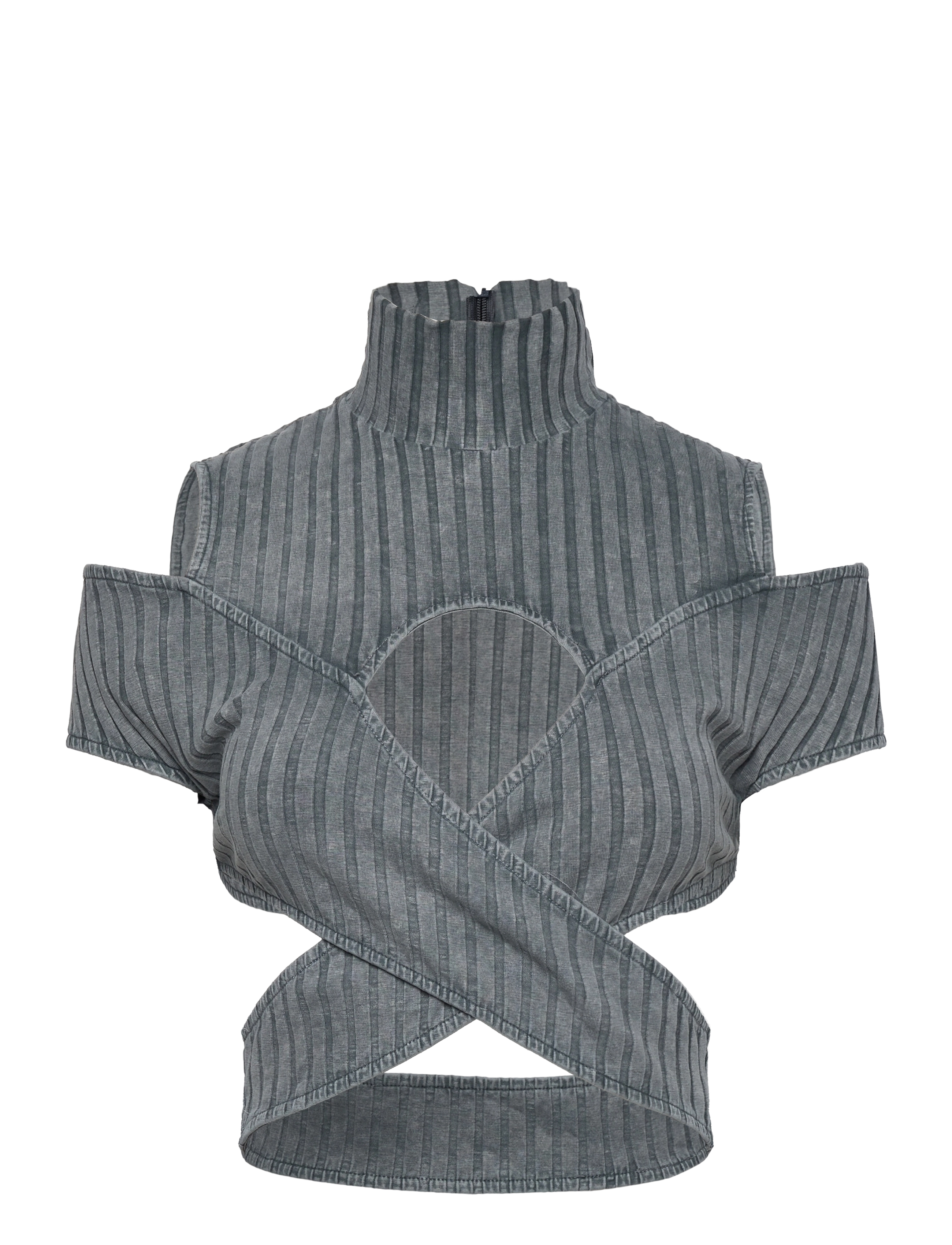 Jersey Rib Off-Shoulder Top - DARK GREY