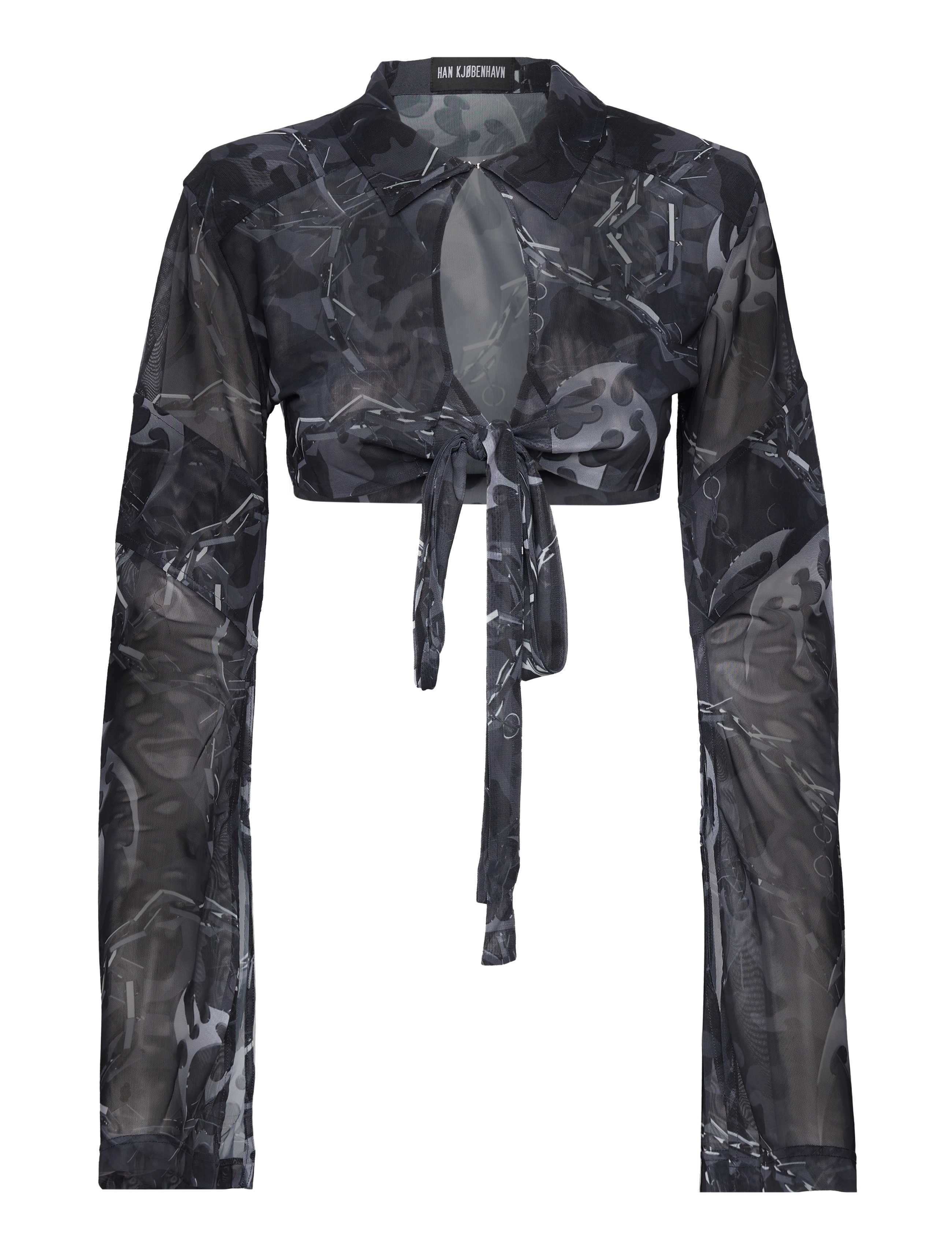 HAN Kjøbenhavn Camo Mesh Wrap Top, 36, Crop Oberteile, Grau - Long-sleeved Frauen