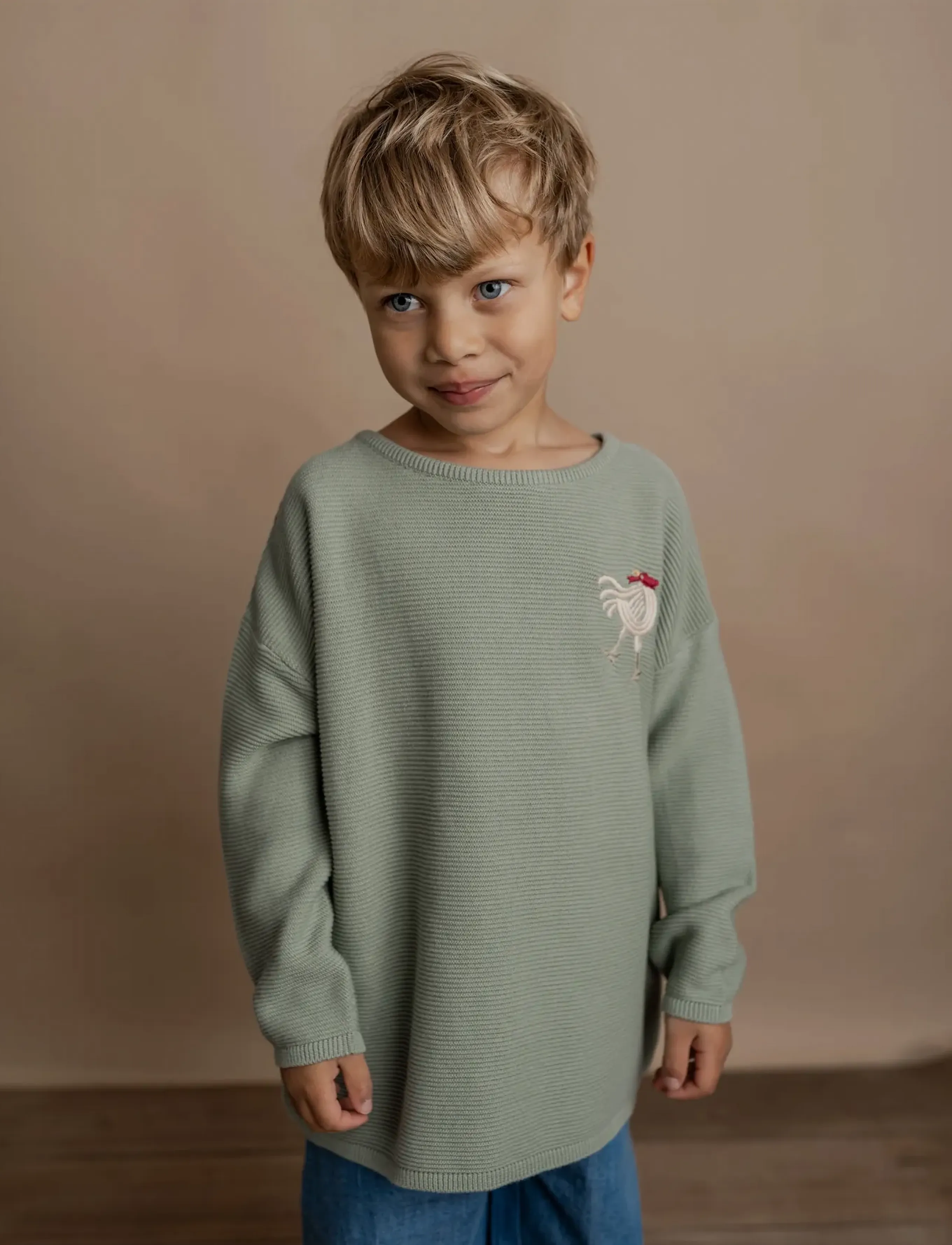Hanevild Lauge Sweater, 122/128, Khaki green, Strik > Pullovere, Børn