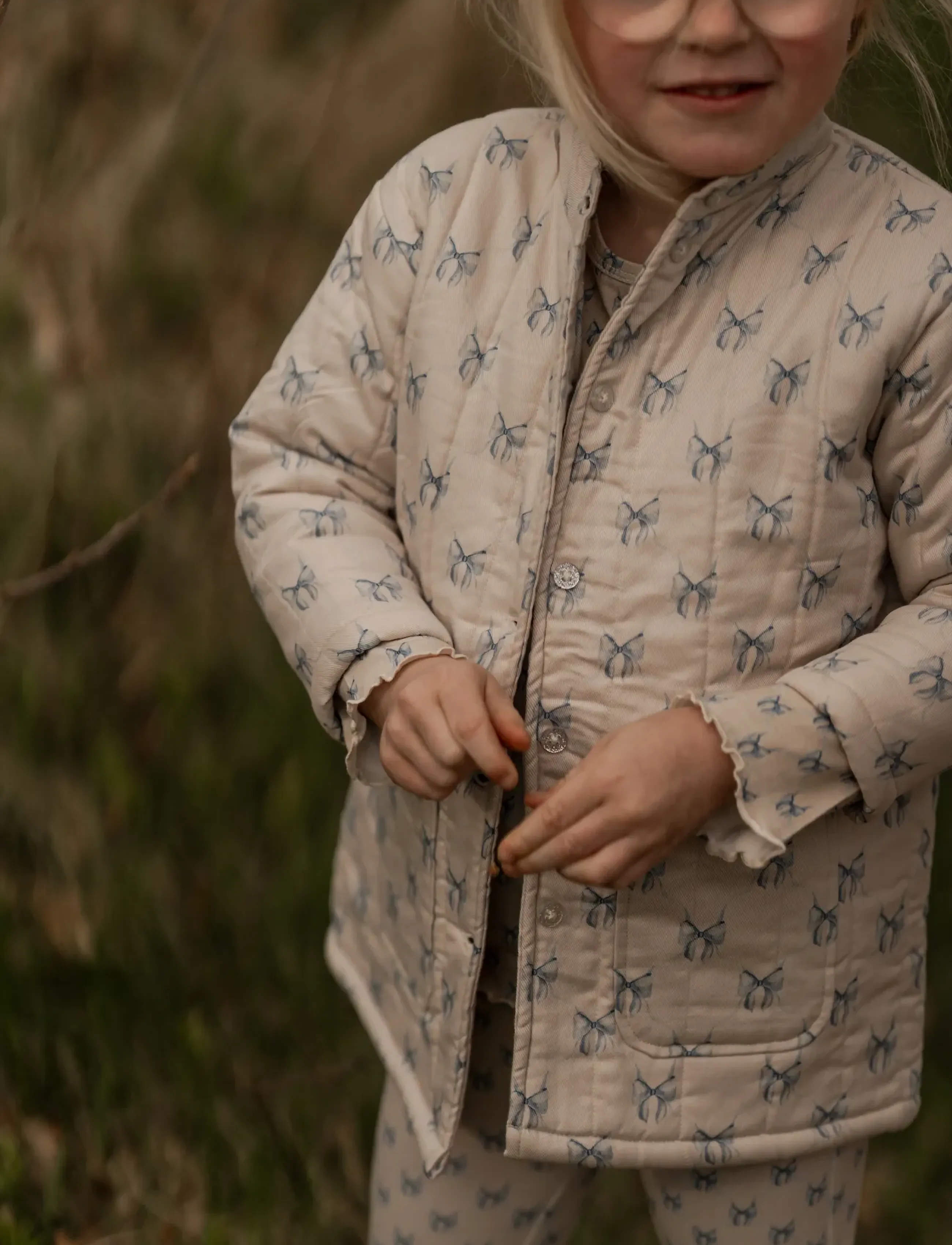 Hanevild Bow Jacket, Børn, Vatteret Jakke, Cream, Str: 122/128