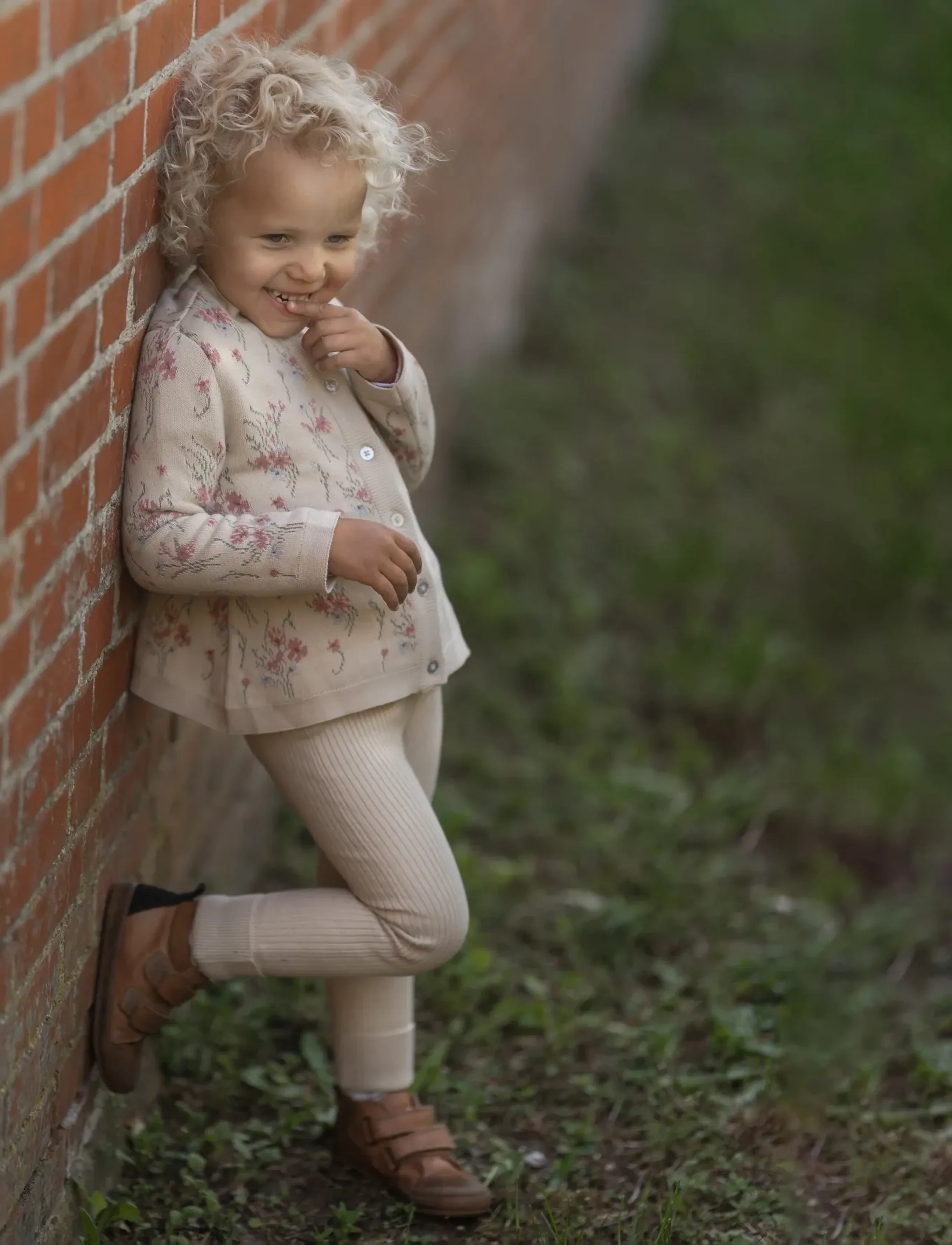 Hanevild Lynge Leggings, 122/128, Beige, Underdele > Leggings, Børn