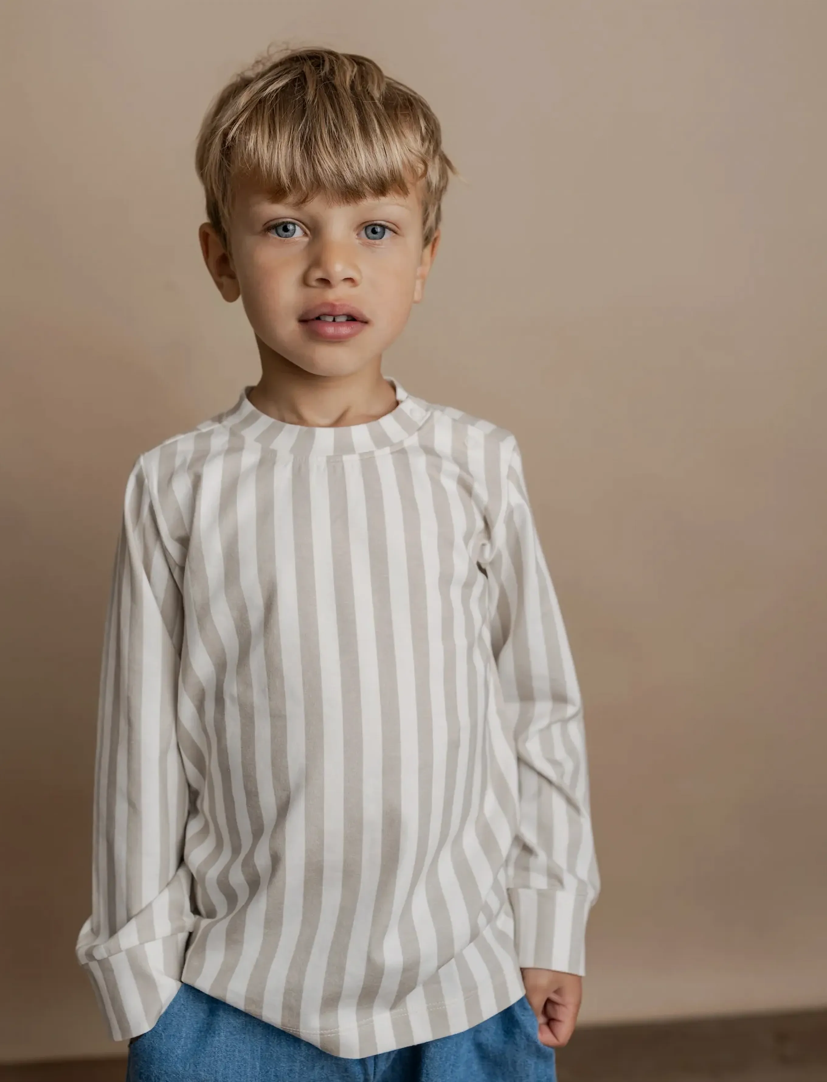 Hanevild Striped Blouse Boy, Børn, Stribet Langærmet Bluse, Beige, Str: 122/128