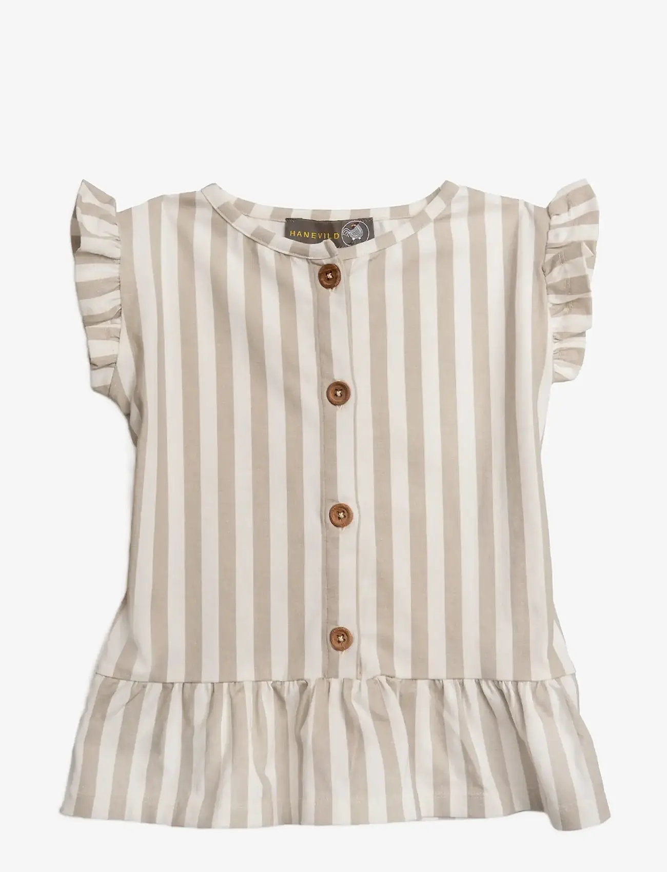 Hanevild - Striped frilled top - blusar & tunikor - beige - 1